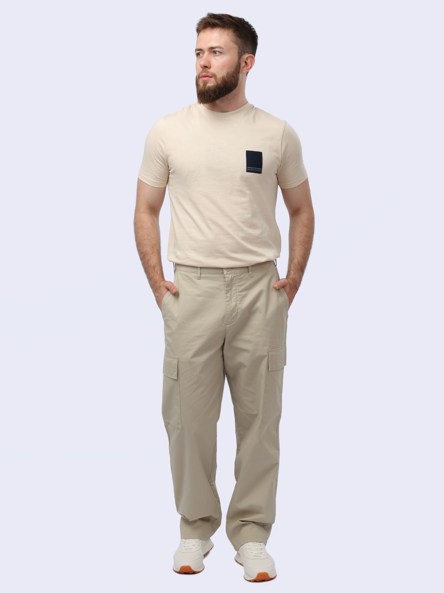 Брюки Armani Exchange 3DZP03 ZN3SZ 1795 бежевые мужские из хлопка — купить в интернет-магазине Verdistore