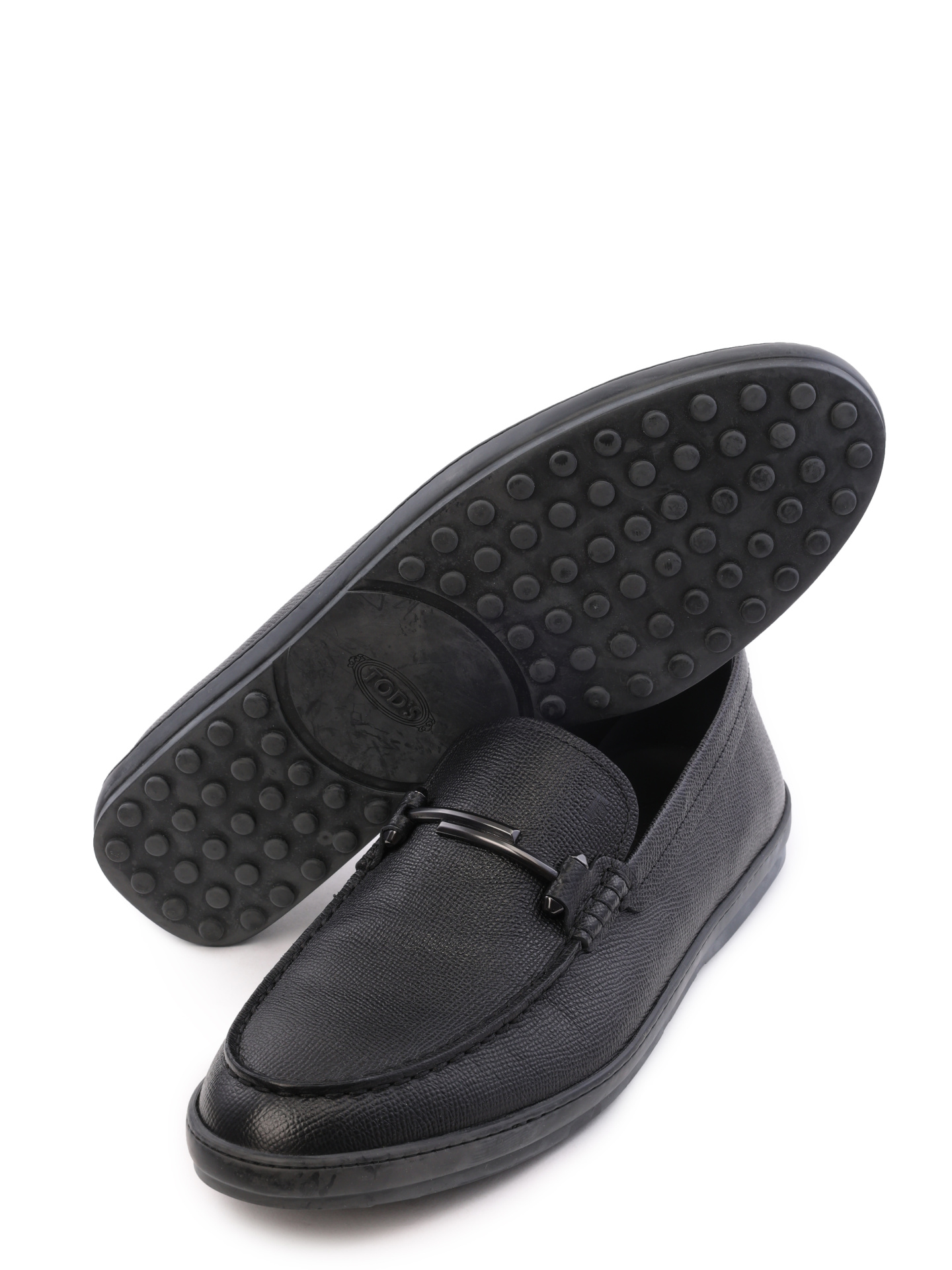 Мокасины черные из фактурной кожи и с металлической пряжко — купить в интернет-магазине Verdistore