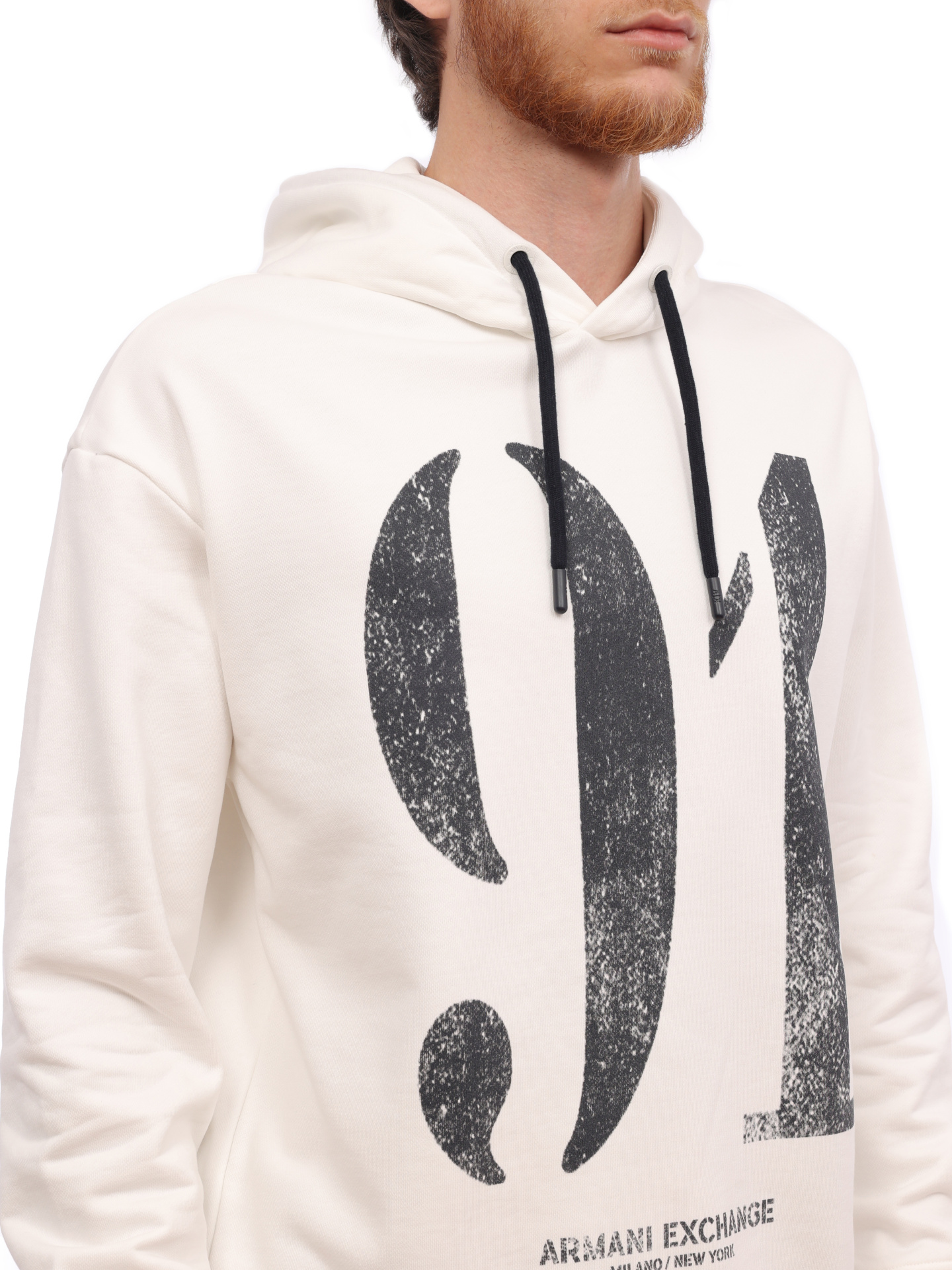 Худи Armani Exchange 6RZM01 ZJ4XZ 1116 белое мужское из хлопка — купить в интернет-магазине Verdistore