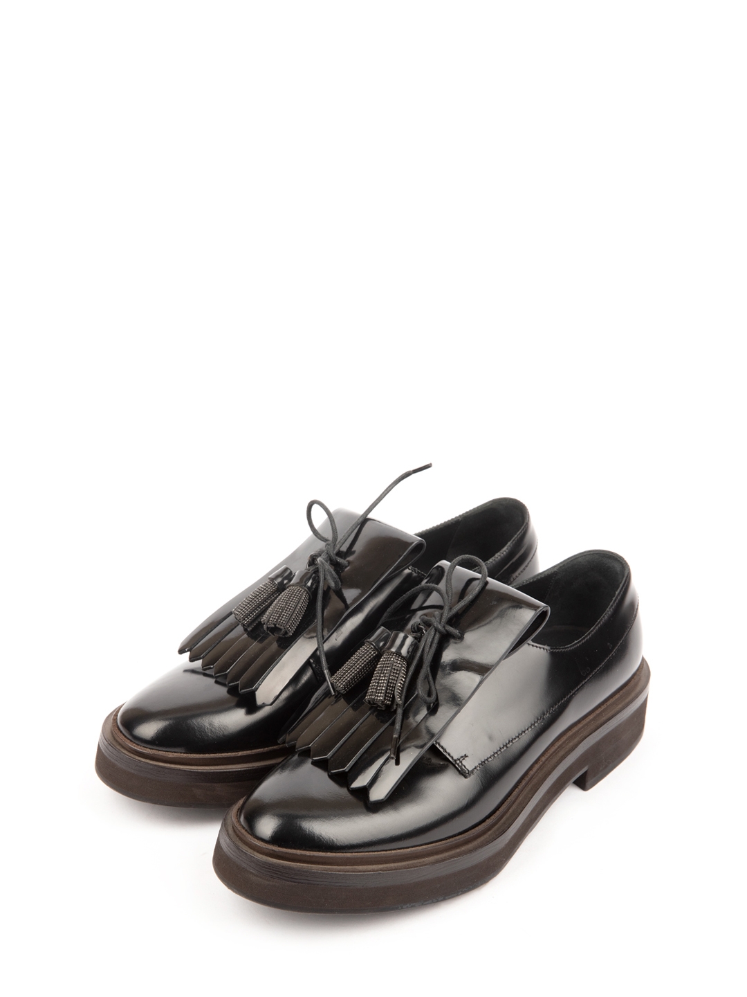 Полуботинки Brunello Cucinelli MZDMTG029 черные женские с кисточками — купить в интернет-магазине Verdistore