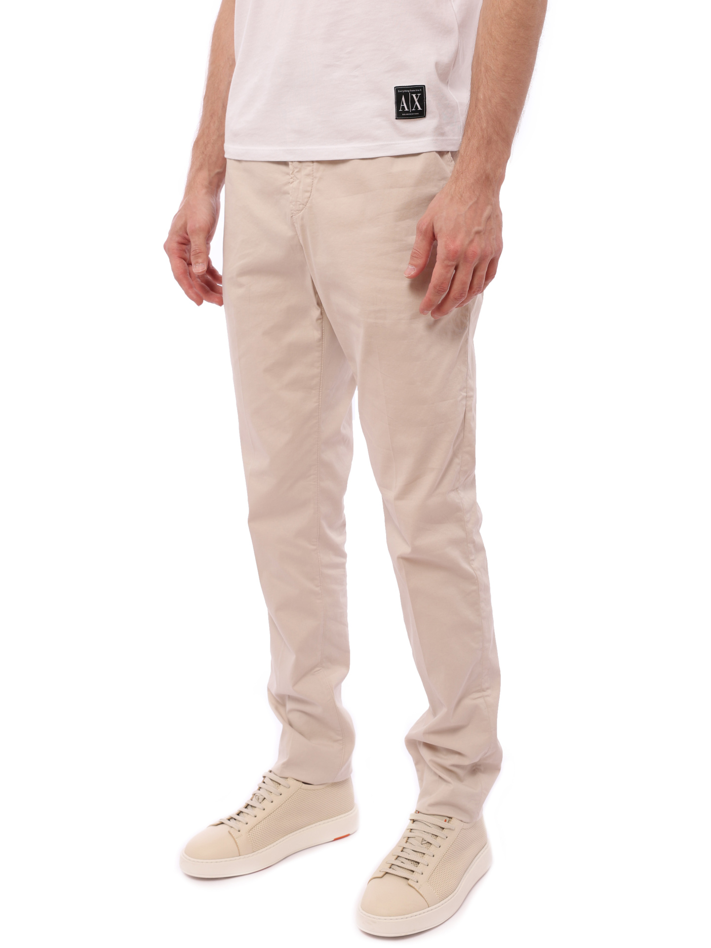 Брюки бежевые хлопковые зауженные с поясом на кулиске — купить в интернет-магазине Verdistore