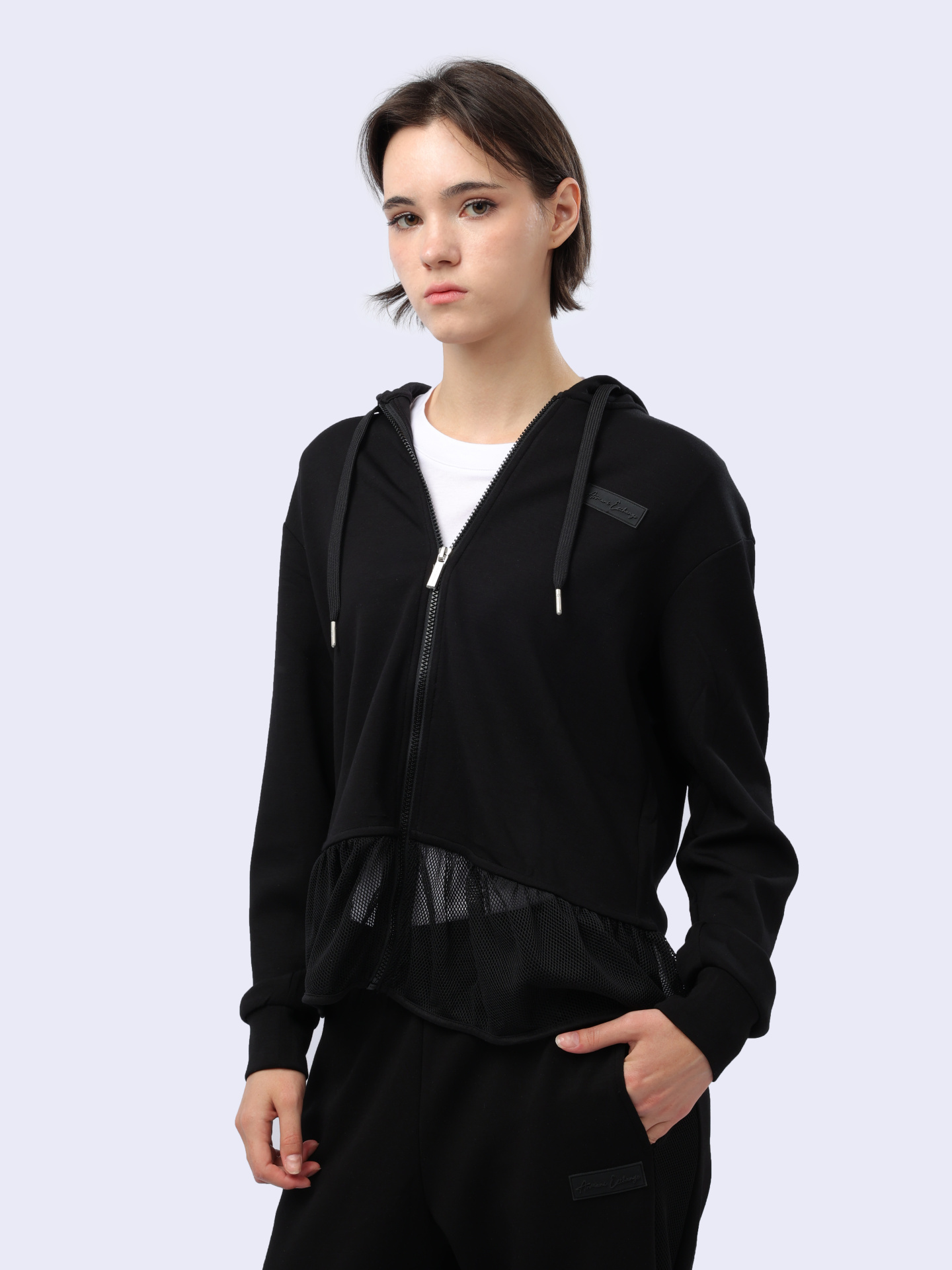 Мастерка Armani Exchange 3DYM83 YJEPZ 1200 черная женская с сетчатой вставкой — купить в интернет-магазине Verdistore