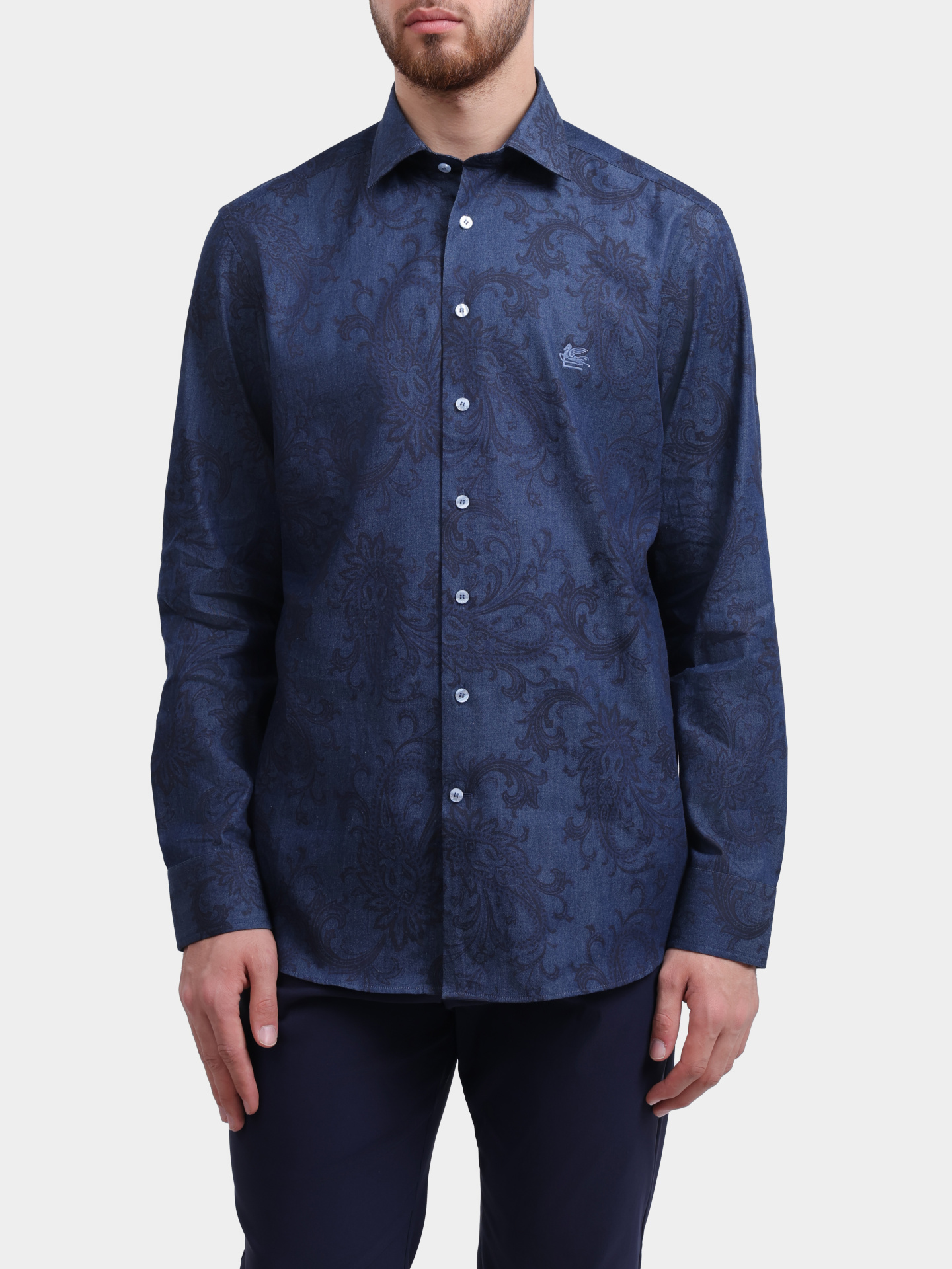 Рубашка ETRO MRIB0002 99SA5S6 X0883 темно-синяя мужская с принтом пейсли — купить в интернет-магазине Verdistore