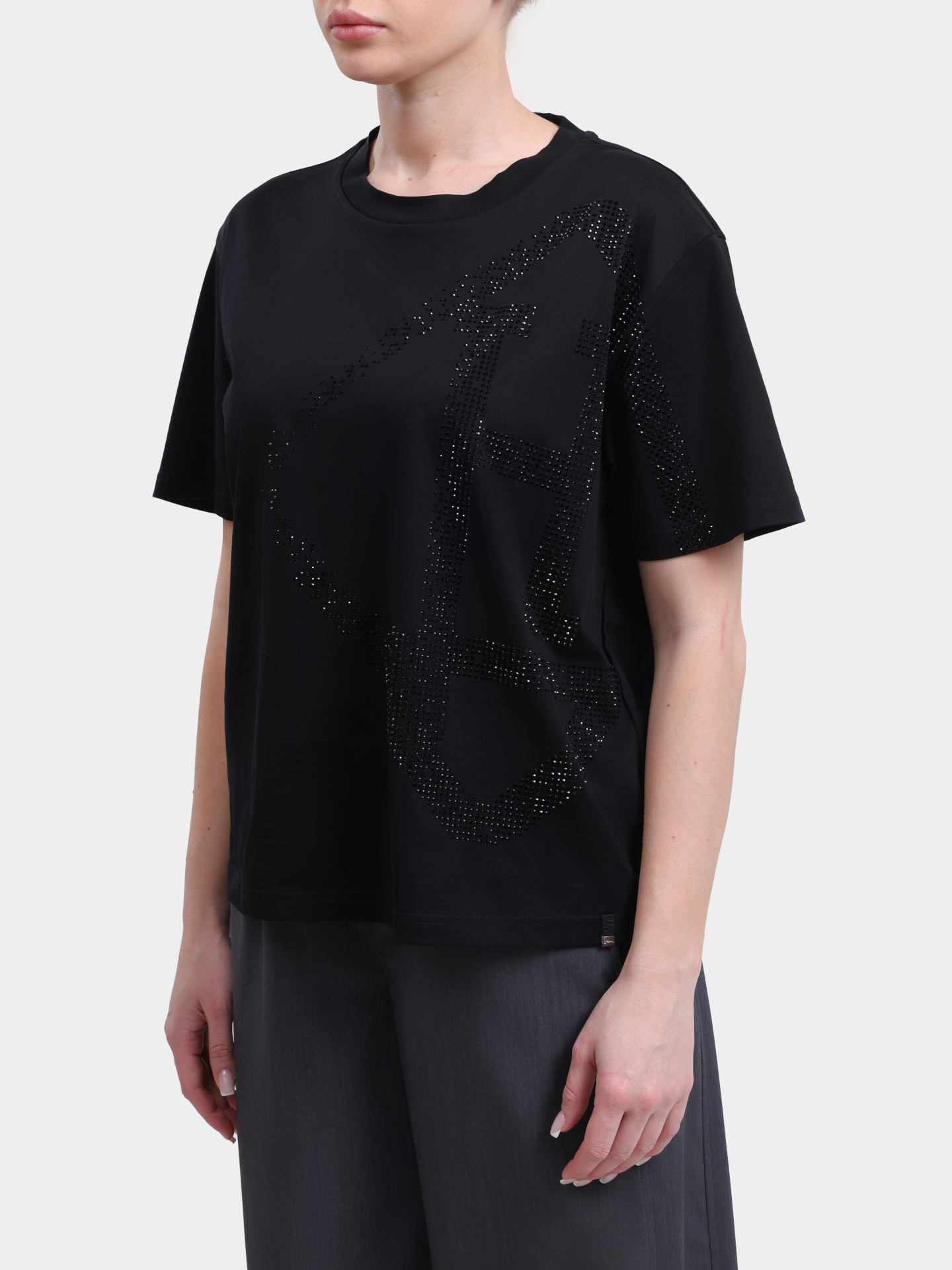 Футболка Herno JG000321D 52125 9393 черная женская с крупным принтом из страз — купить в интернет-магазине Verdistore