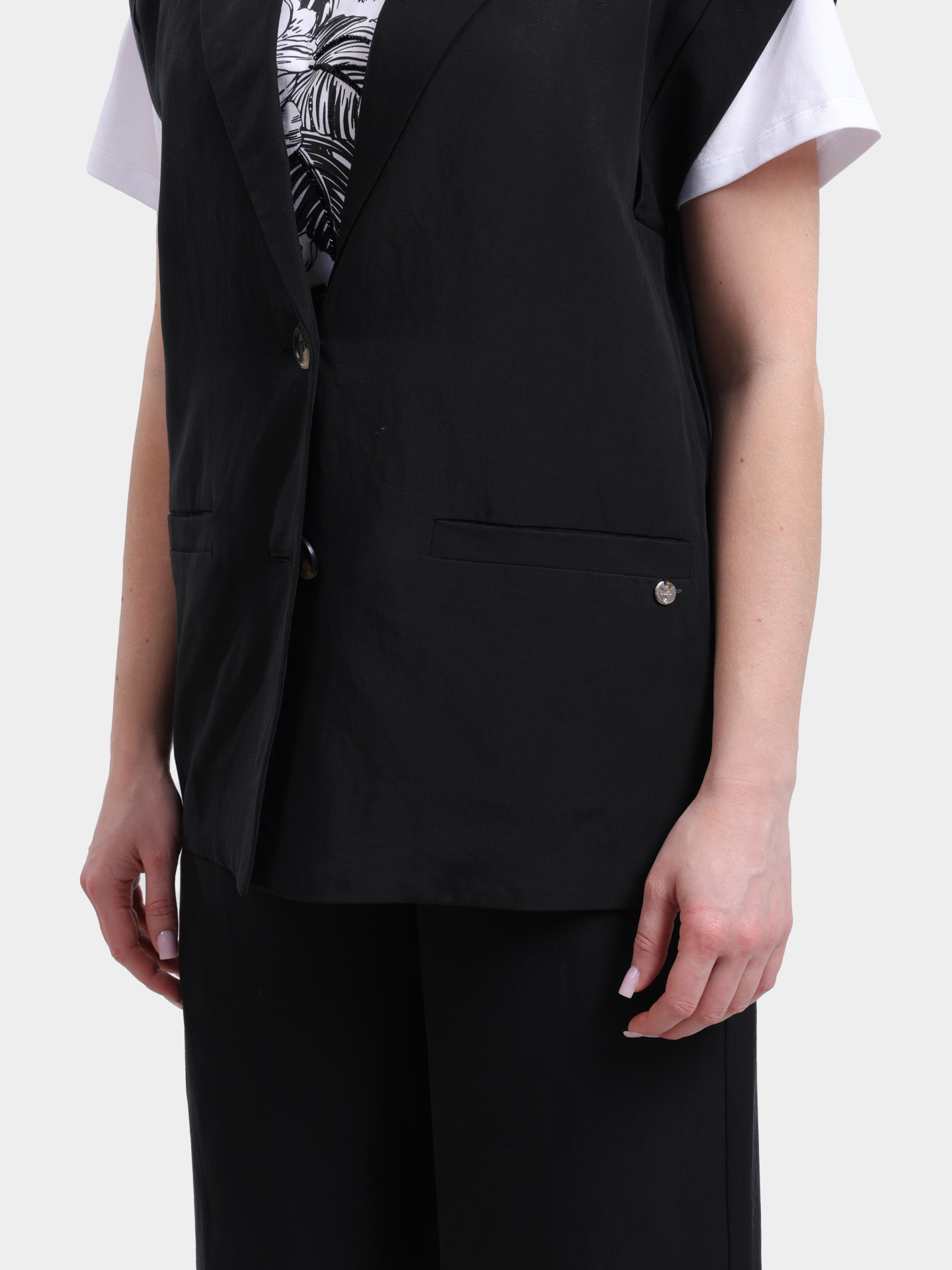 Жилет Liu-Jo WHITE LABEL WA6369 T4818 22222 черный женский с лацканами и выразительными плечами — купить в интернет-магазине Verdistore