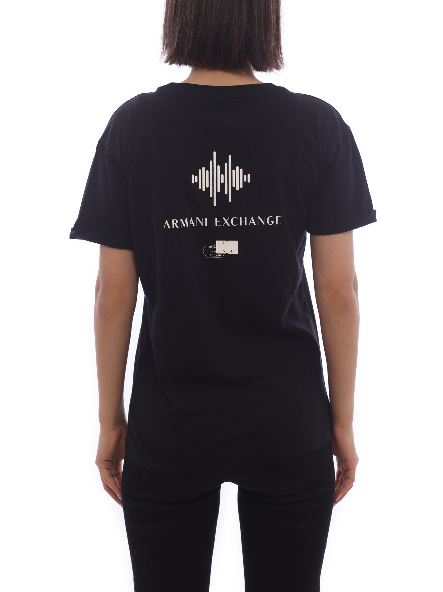 Футболка Armani Exchange 6KYTGC YJ3RZ 1200 черная женская с логотипом на спине — купить в интернет-магазине Verdistore