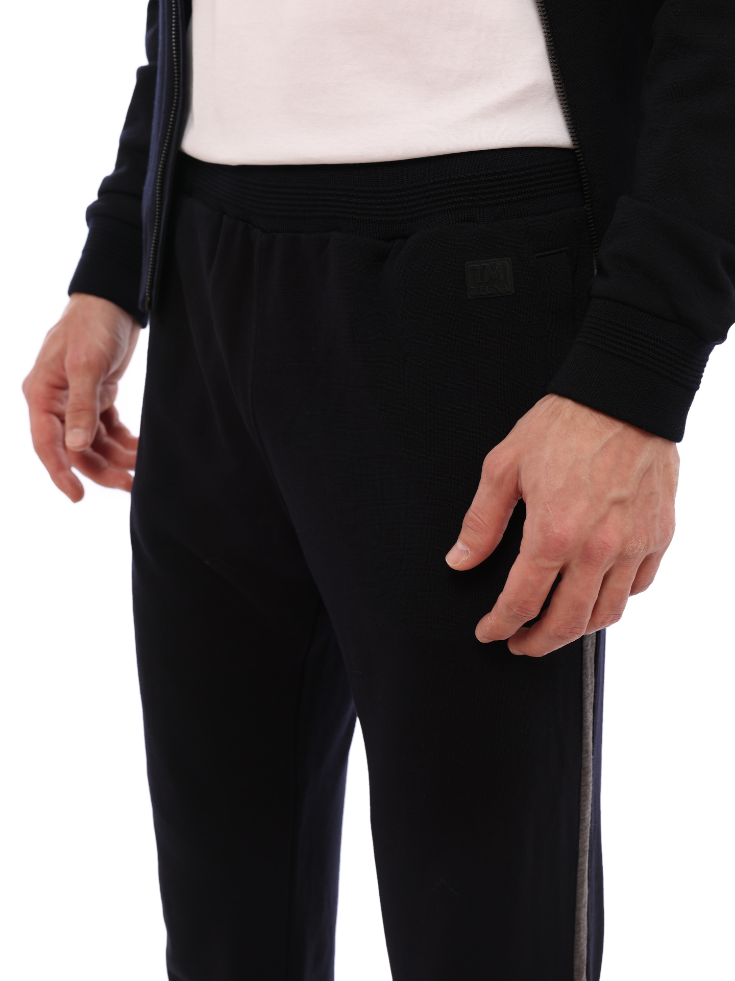 Брюки темно-синие из ультратонкой шерсти и манжетами снизу — купить в интернет-магазине Verdistore