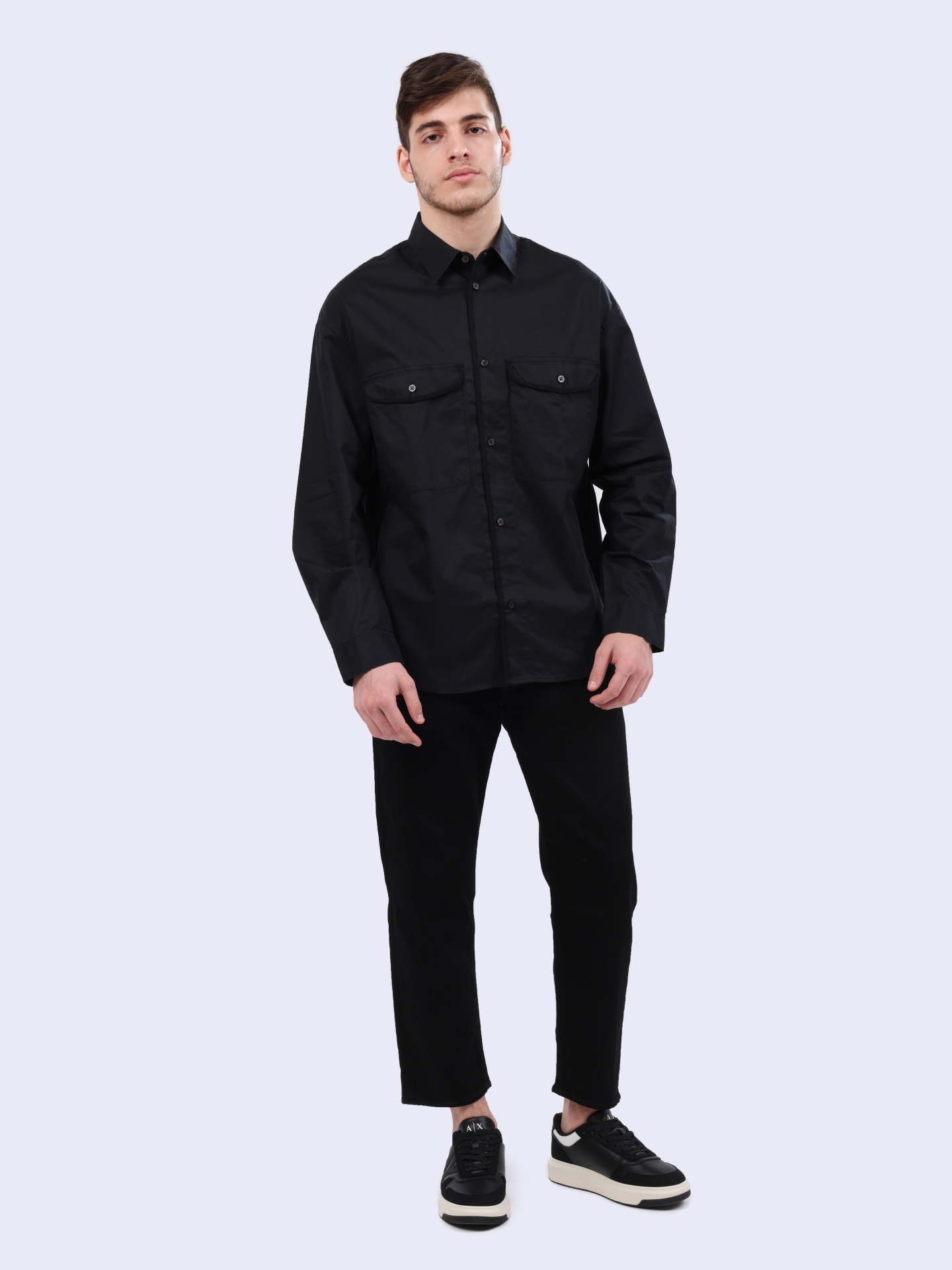 Рубашка Armani Exchange 6DZCL7 ZN3CZ 1200 черная мужская с накладными карманами — купить в интернет-магазине Verdistore