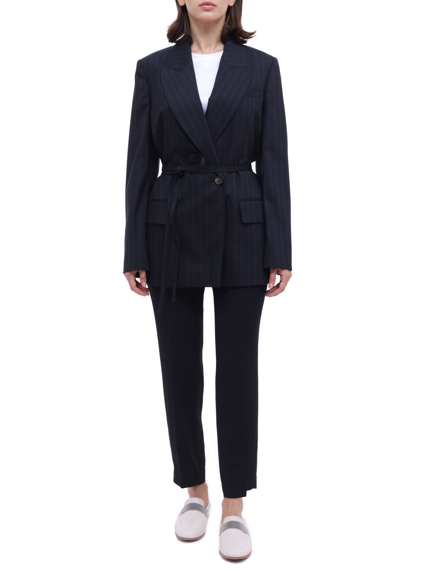 Жакет Brunello Cucinelli MB0252263 C002 темно-синий женский в полоску — купить в интернет-магазине Verdistore