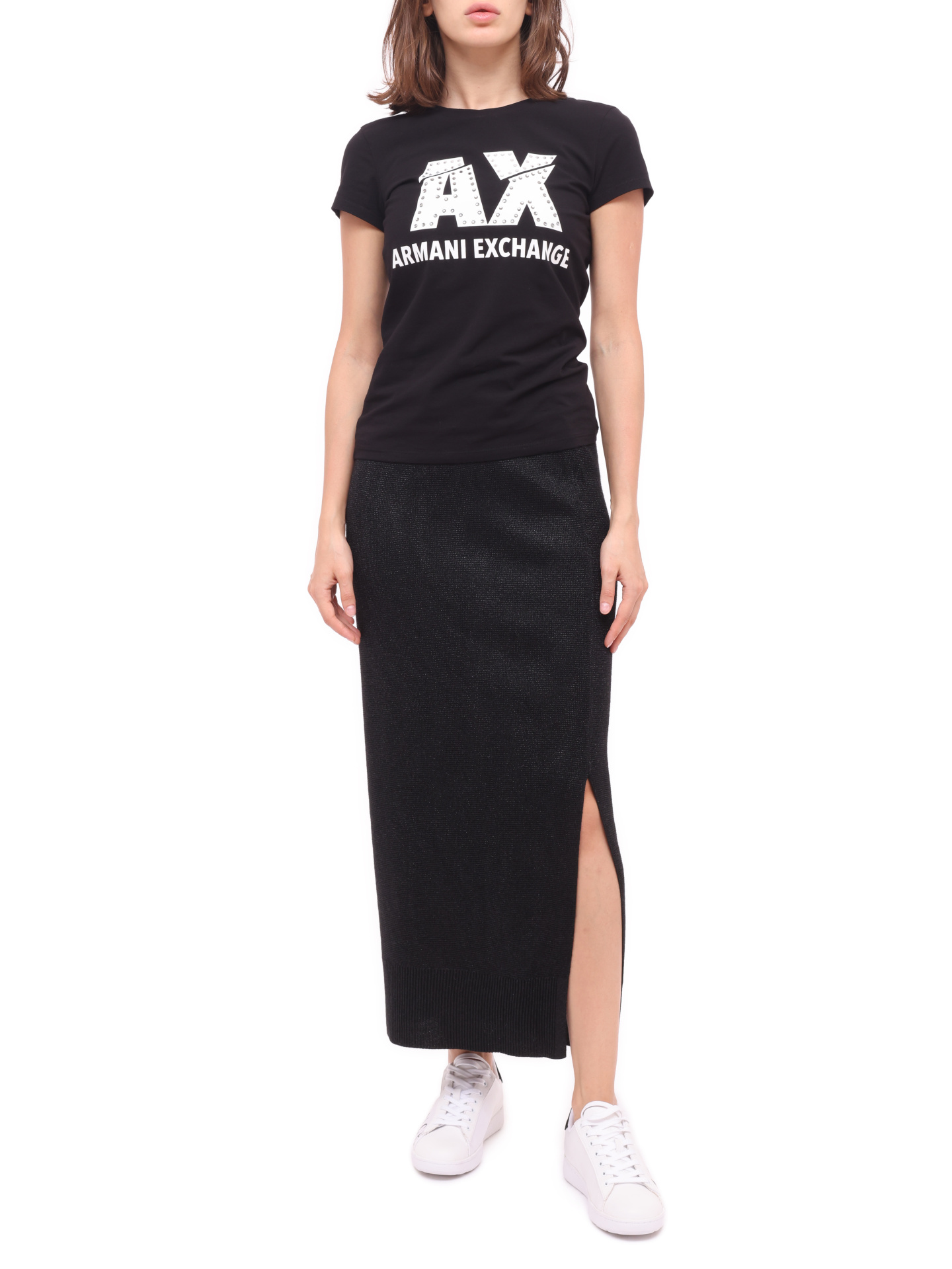 Футболка Armani Exchange 8NYT86 Y8C7Z 1200 черная женская со стразами — купить в интернет-магазине Verdistore