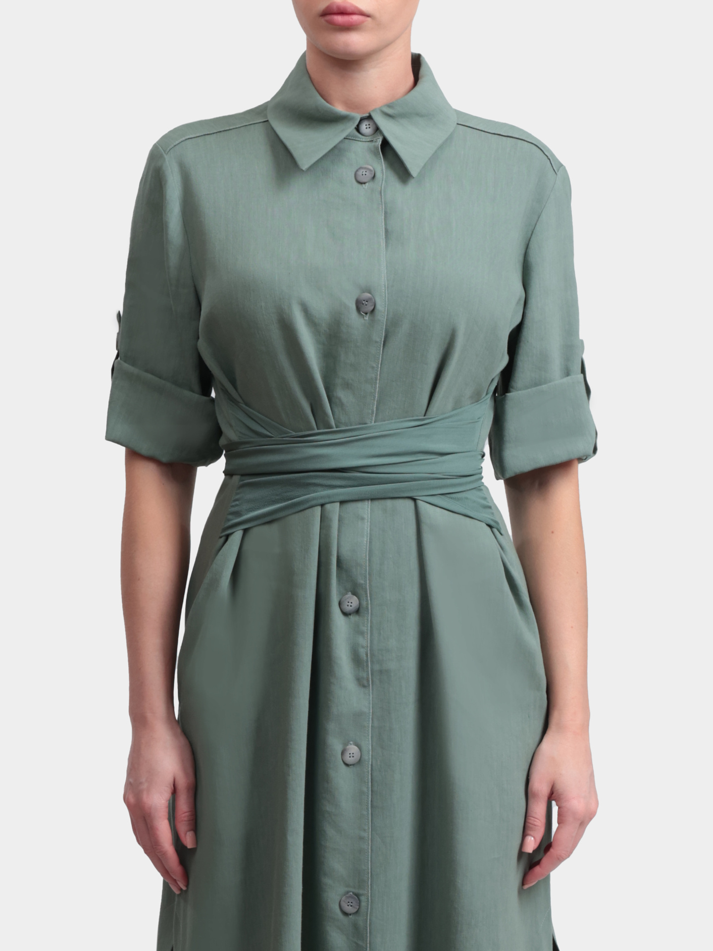 Платье Marella Monochrome MLMMACINA 003 зеленое женское с поясом — купить в интернет-магазине Verdistore