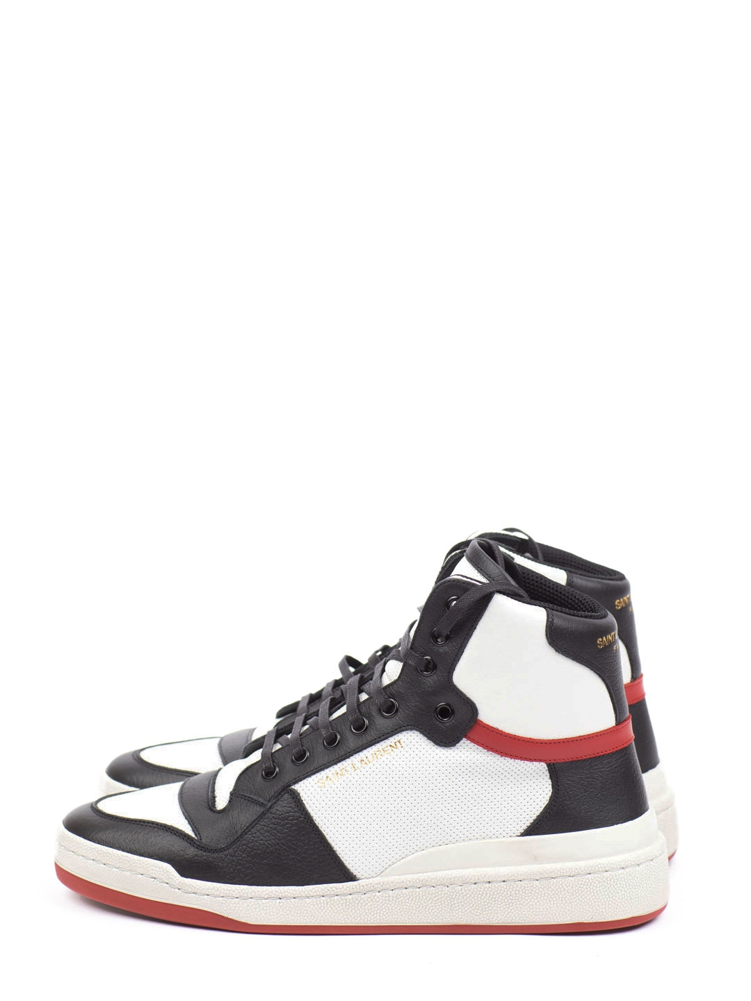 Кожаные кеды высокие белые с красно-черными вставками  — купить в интернет-магазине Verdistore