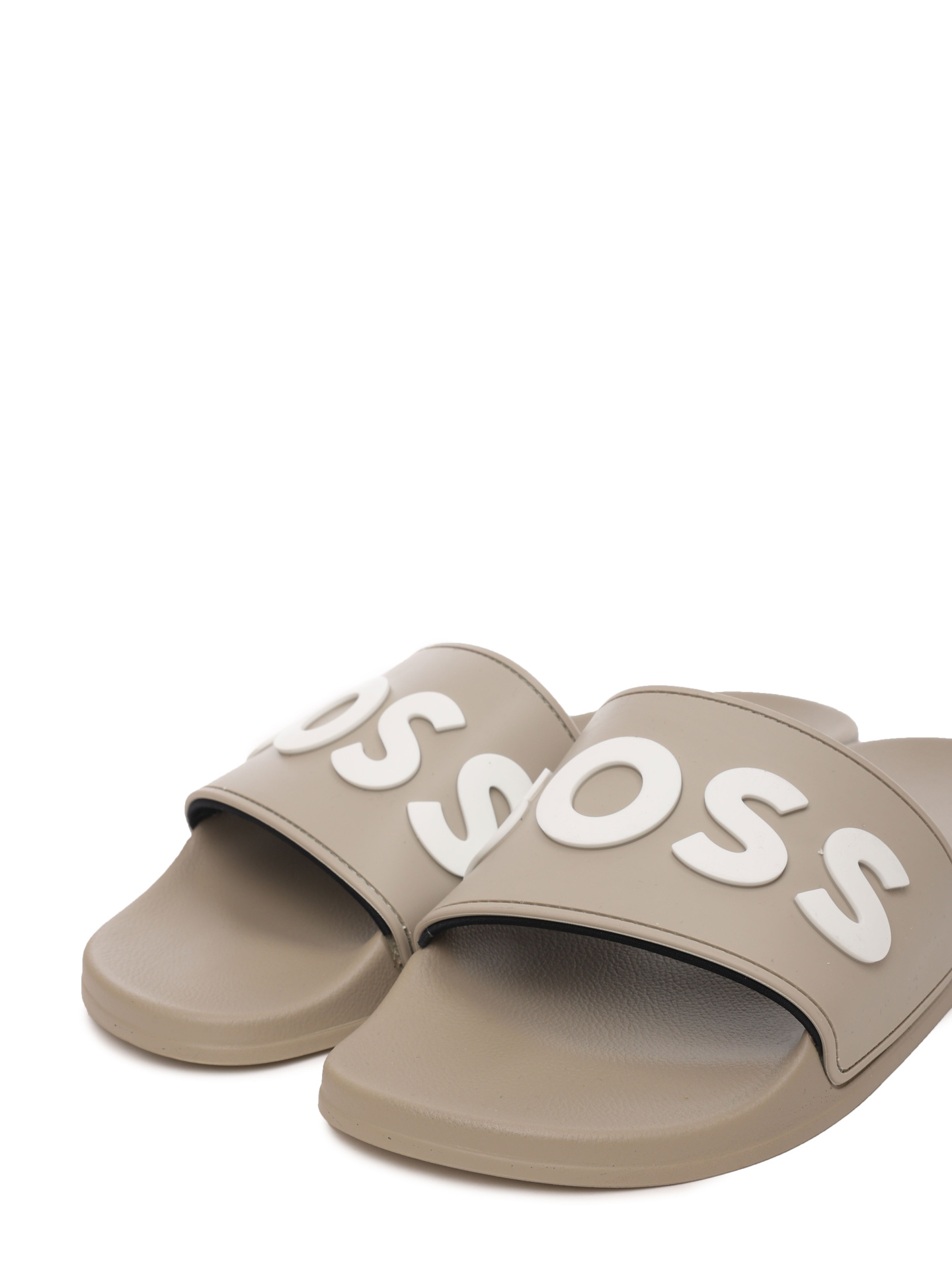 Шлепанцы бежевые с белым логотипом на союзке — купить в интернет-магазине Verdistore