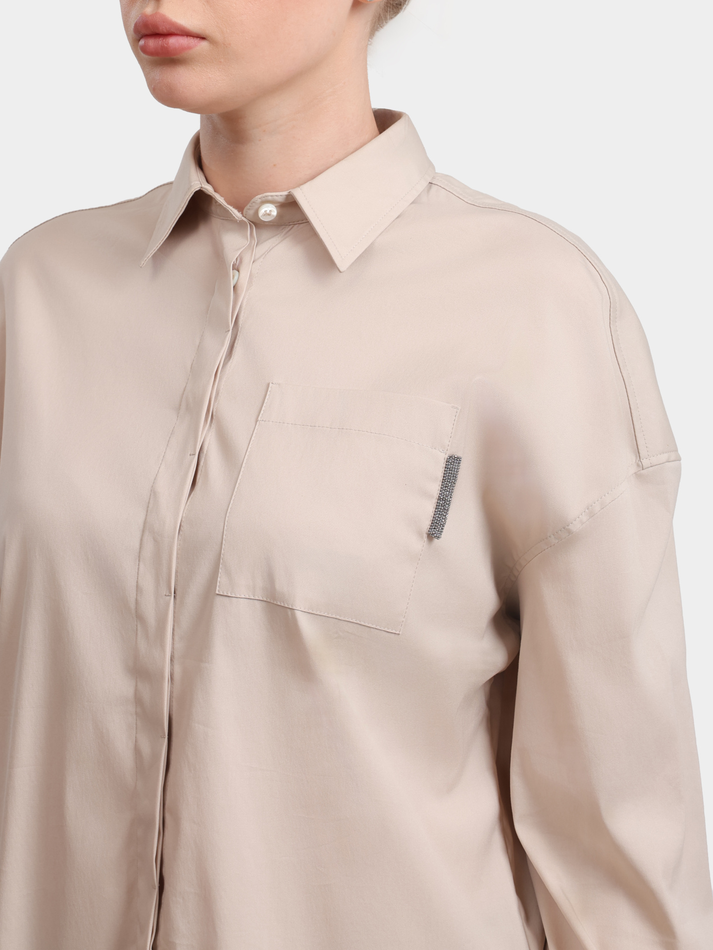 Блузка Brunello Cucinelli M0091MF116 C7498 песочная женская из хлопка — купить в интернет-магазине Verdistore
