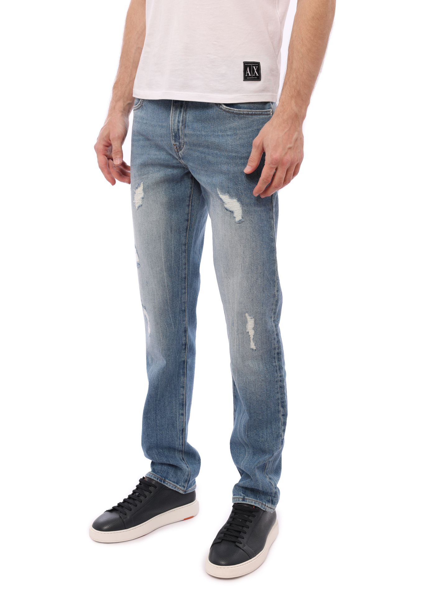 Джинсы Armani Exchange 6GZJ16 Z1RJZ голубые мужские с потертостями — купить в интернет-магазине Verdistore