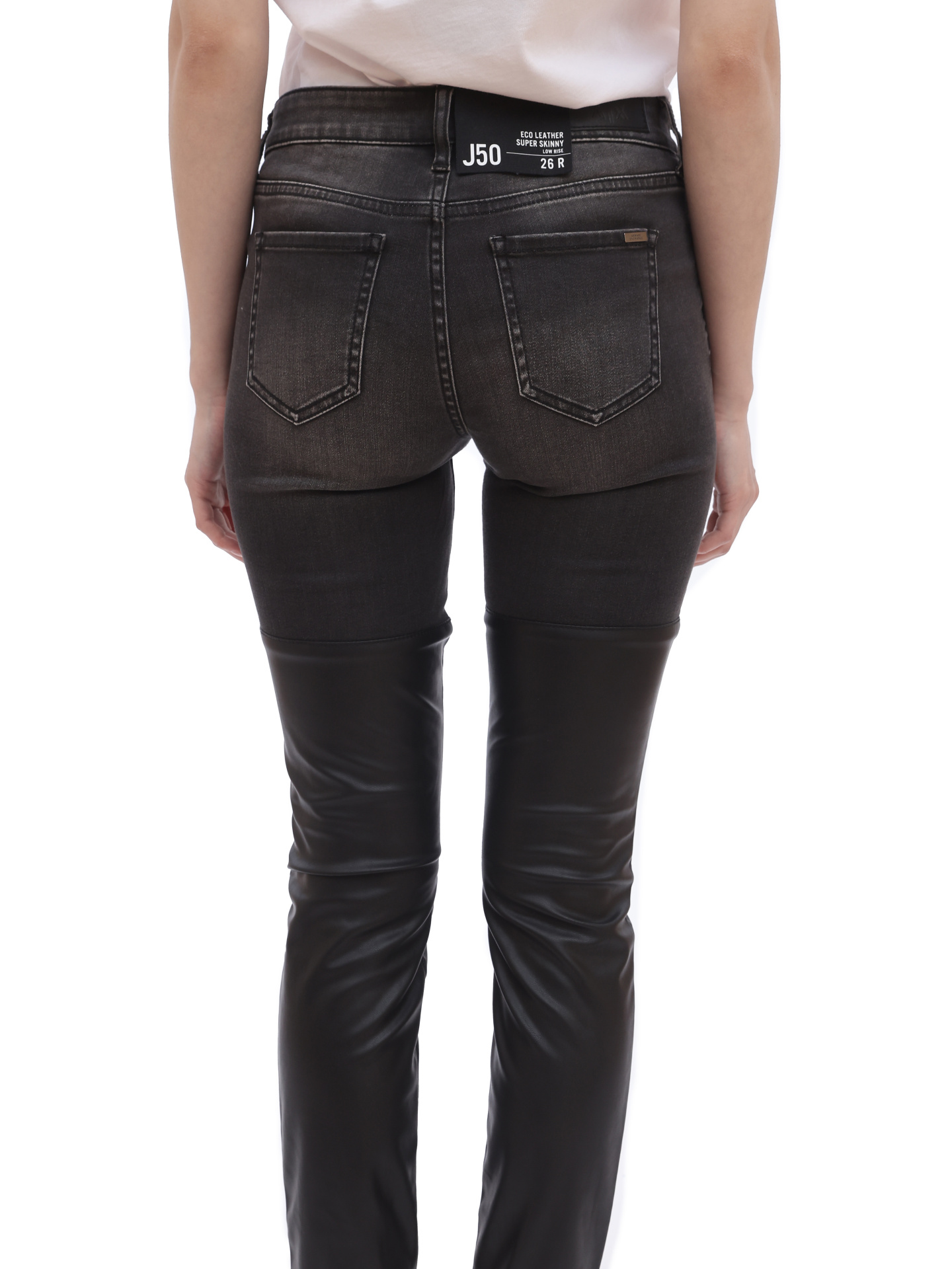 Джинсы Armani Exchange 6GYJ50 204 черные женские с кожаными вставками — купить в интернет-магазине Verdistore