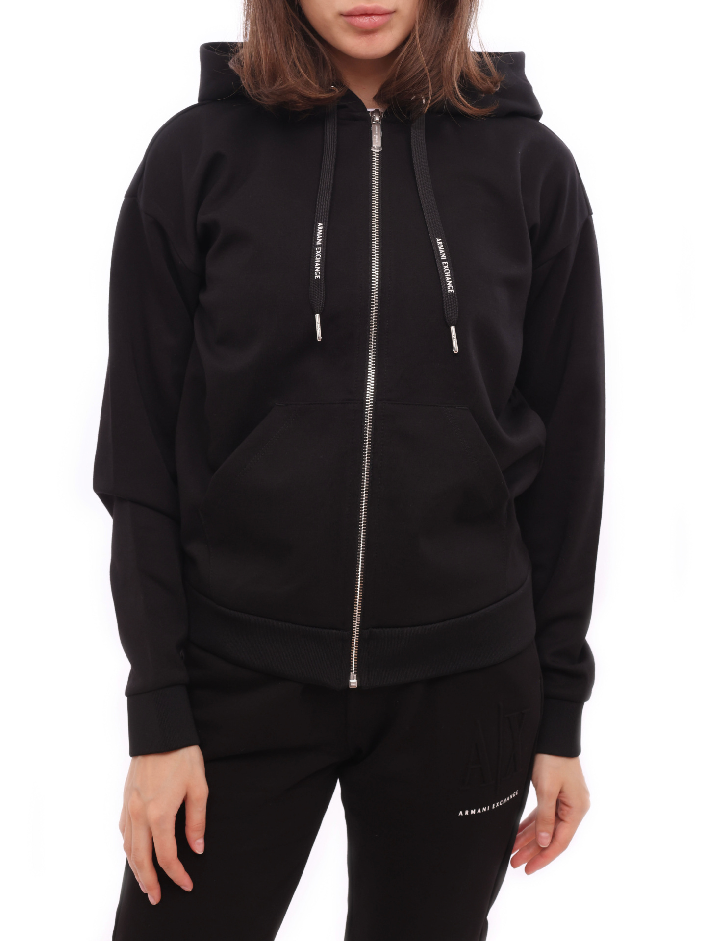 Мастерка Armani Exchange 8NYM97 YJ1GZ 1200 черная женская с логотипом — купить в интернет-магазине Verdistore