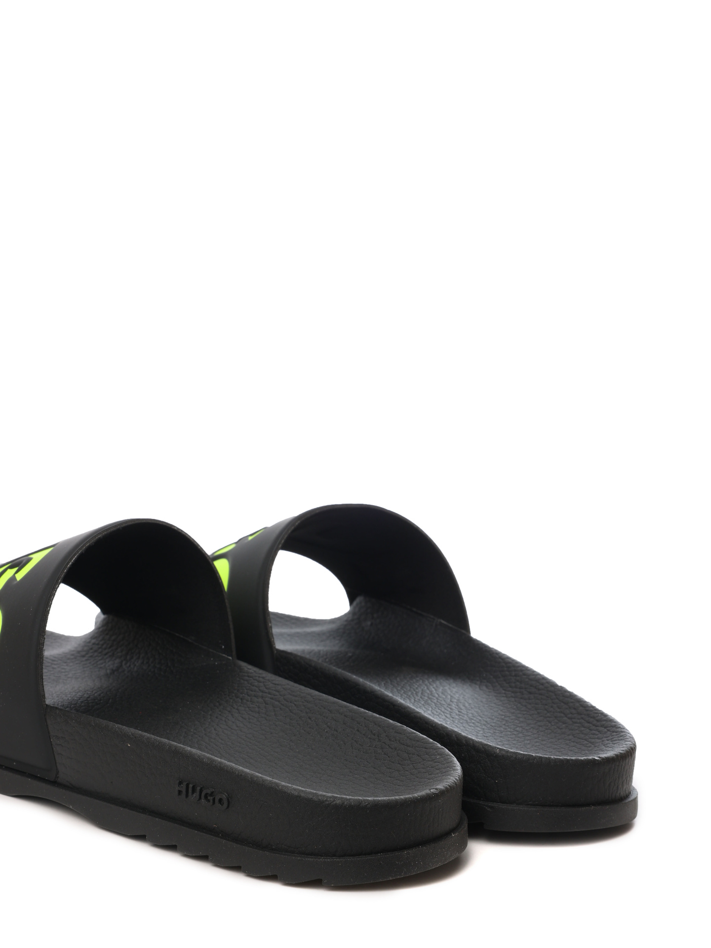 Шлепанцы черные с кислотно-зеленым логотипом на союзке — купить в интернет-магазине Verdistore