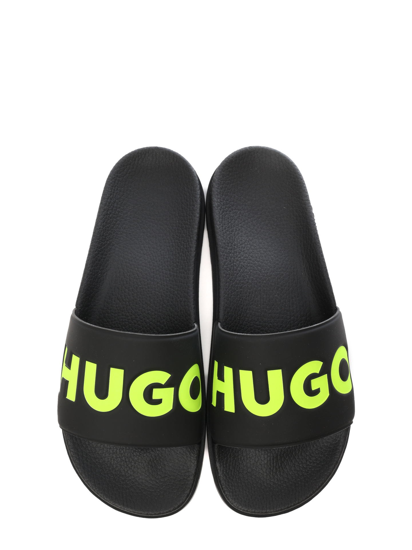 Шлепанцы черные с кислотно-зеленым логотипом на союзке — купить в интернет-магазине Verdistore