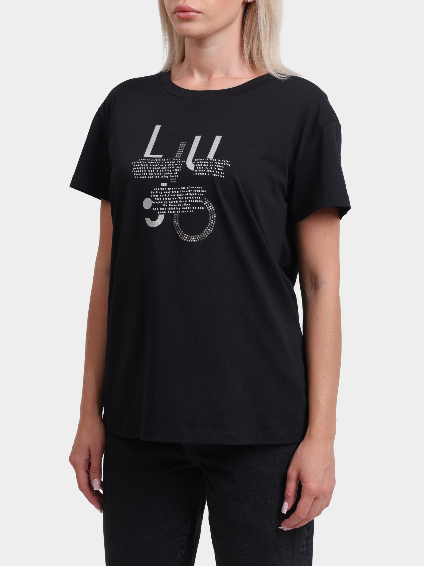 Футболка Liu-Jo TF5279 JS003 M9775 черная женская из хлопка — купить в интернет-магазине Verdistore