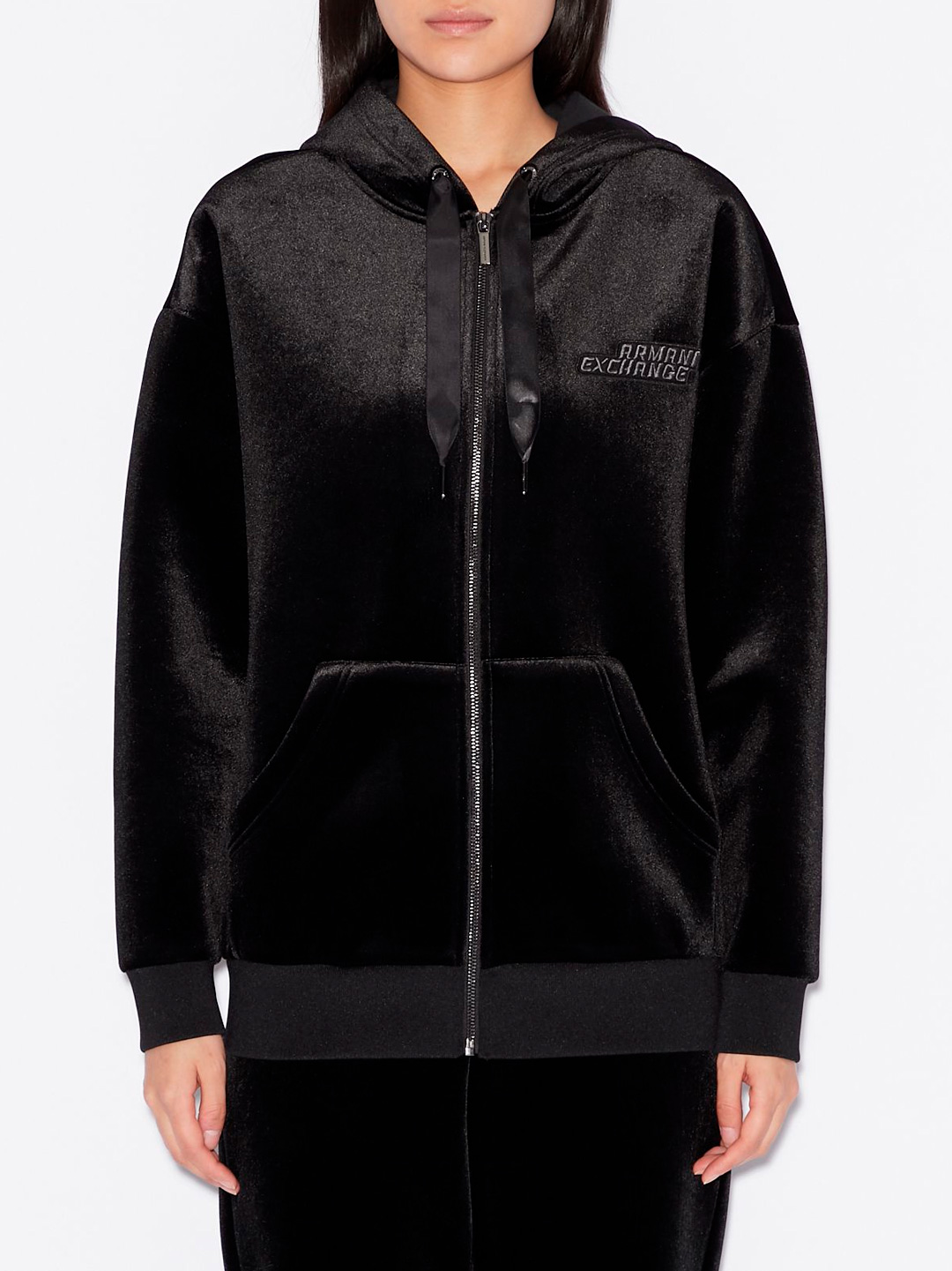 Мастерка Armani Exchange 6GYM84 1200 черная женская из бархатистой ткани — купить в интернет-магазине Verdistore