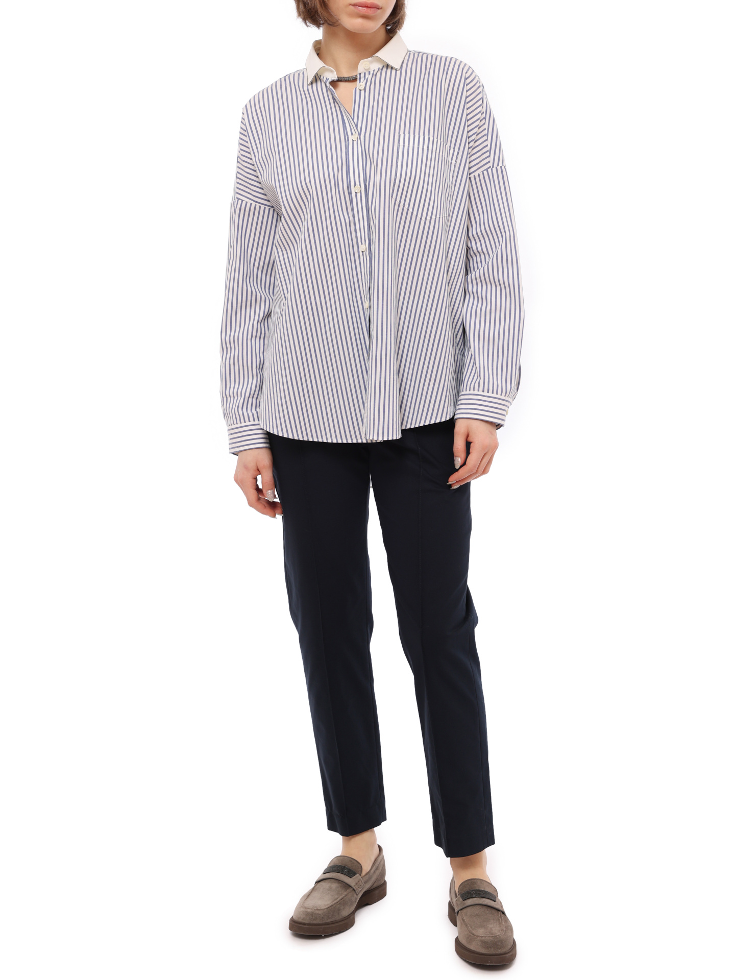 Брюки Brunello Cucinelli M0F70P6548 темно-синие женские — купить в интернет-магазине Verdistore