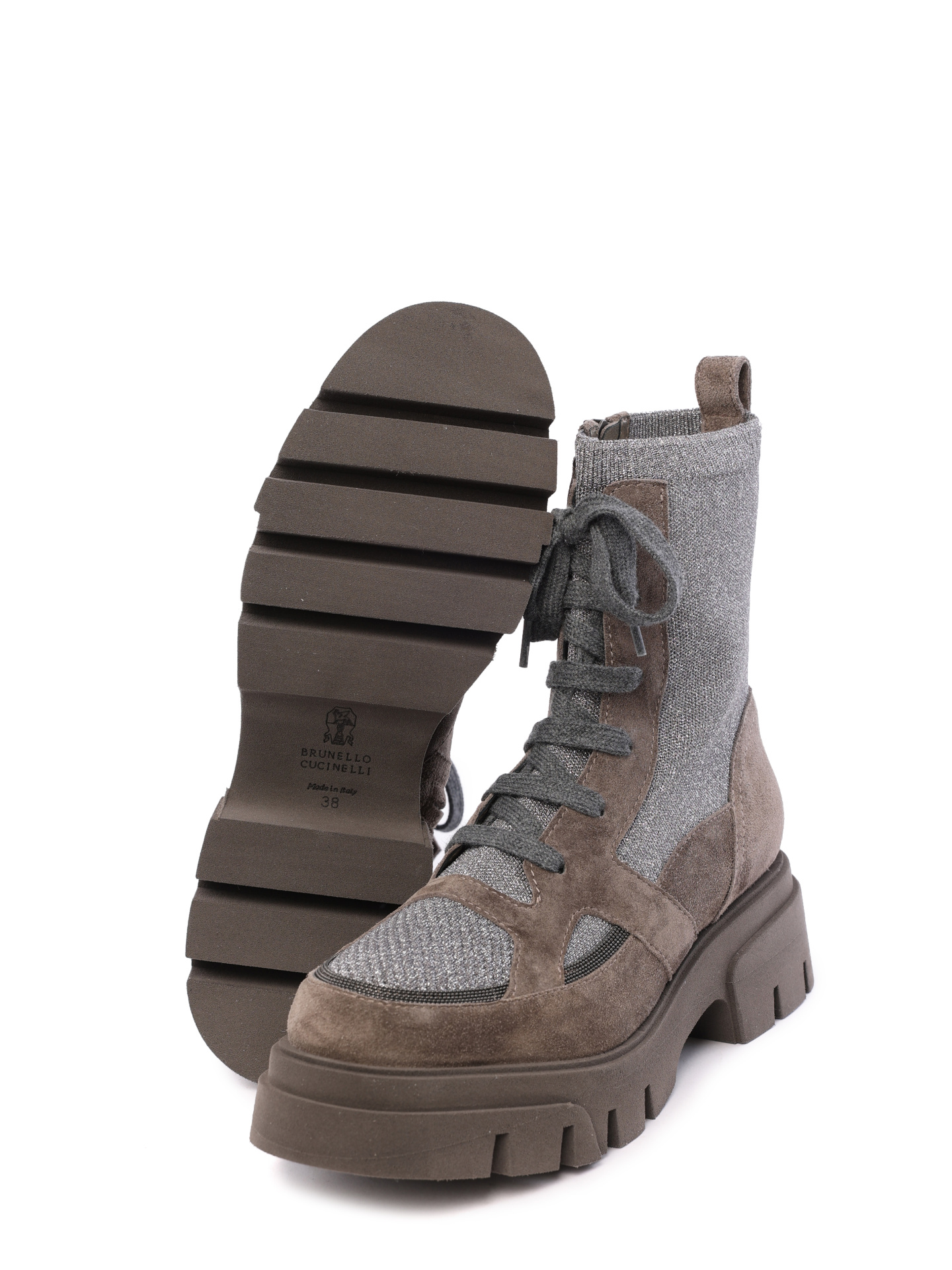 Ботинки Brunello Cucinelli MZ34G2299 C1276 комбинированные женские на шнуровке — купить в интернет-магазине Verdistore