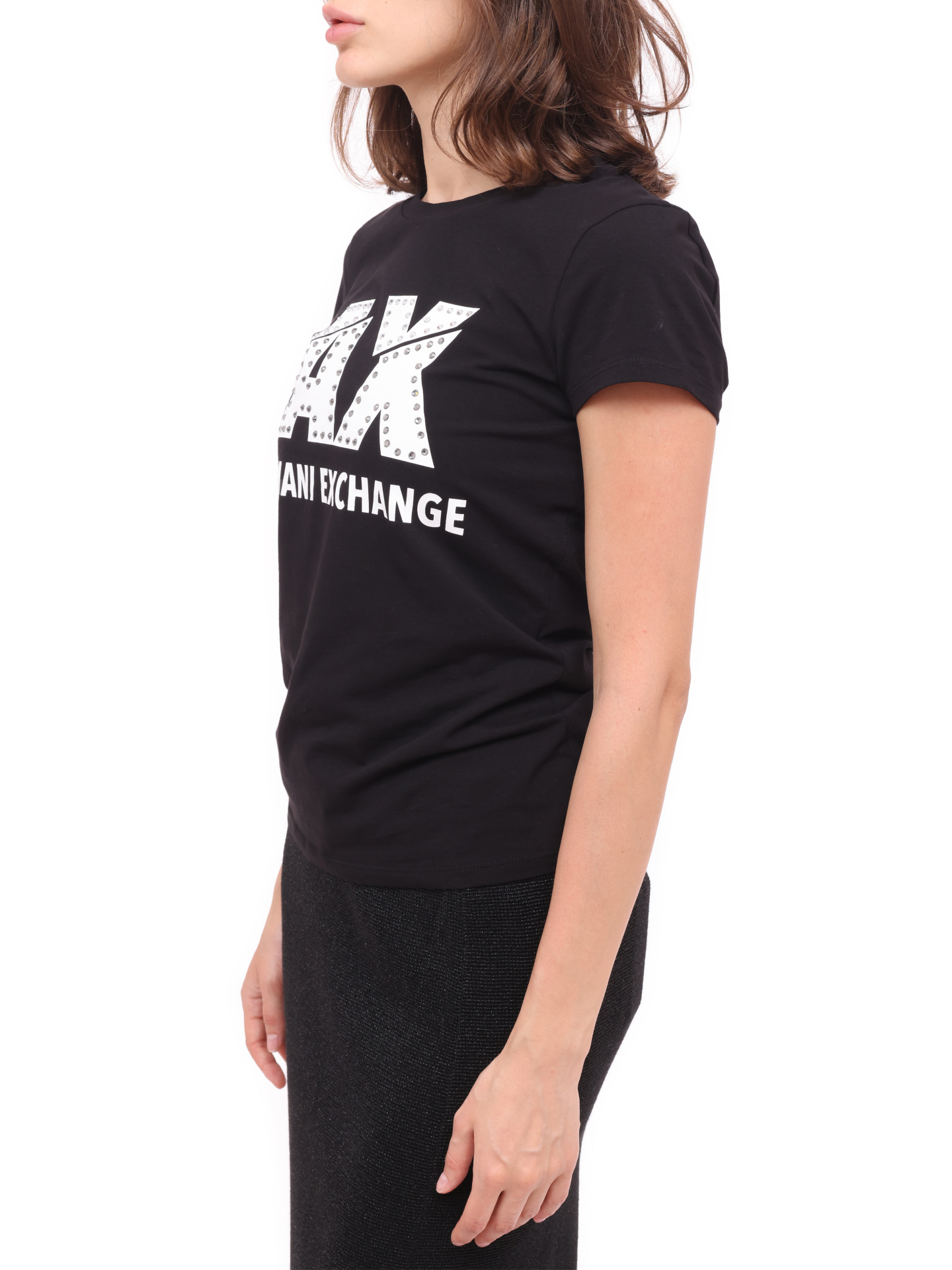 Футболка Armani Exchange 8NYT86 Y8C7Z 1200 черная женская со стразами — купить в интернет-магазине Verdistore