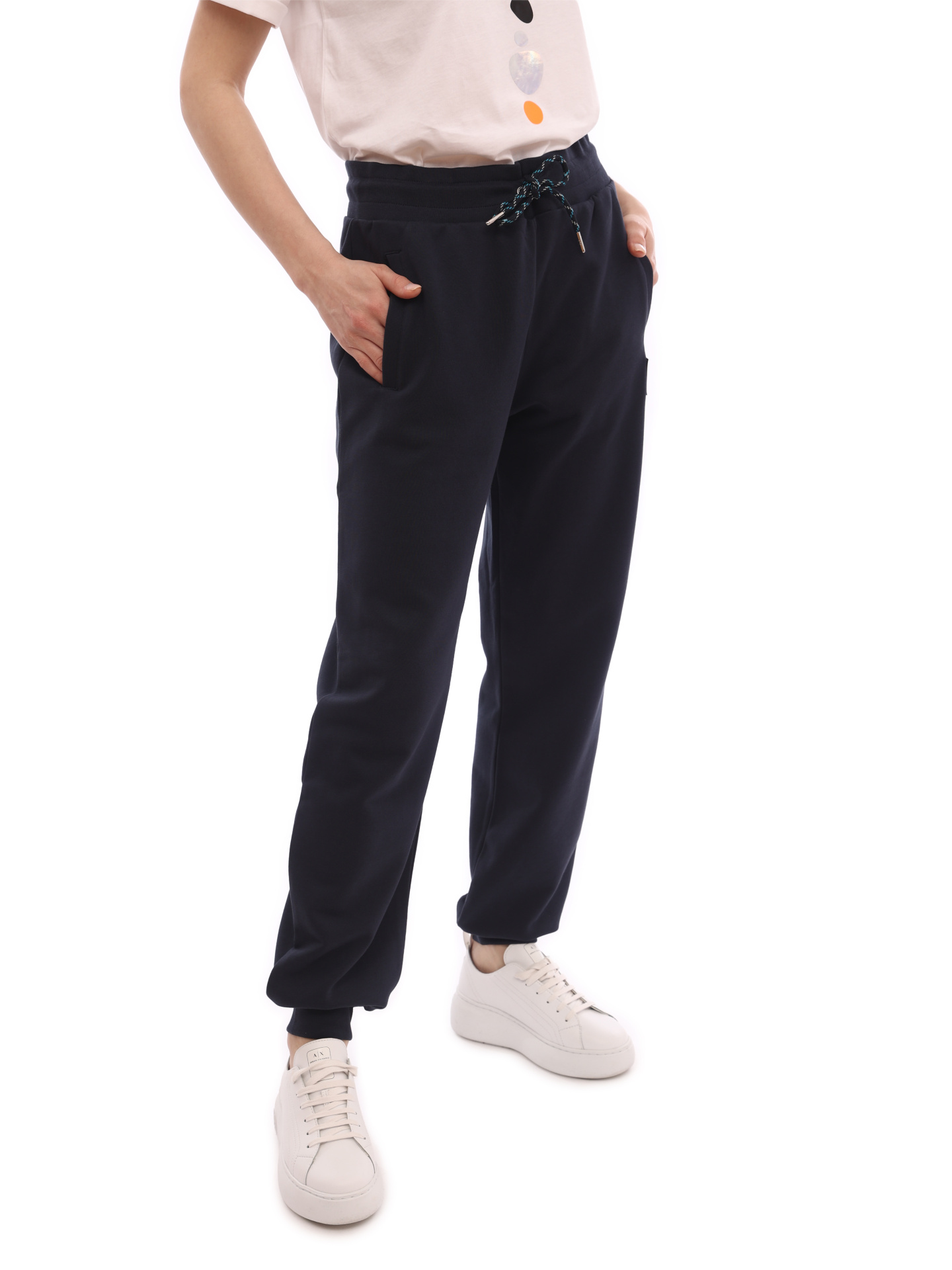 Брюки спортивные Armani Exchange 3LYP75 YJ6UZ 1593 темно-синие женские с манжетами — купить в интернет-магазине Verdistore