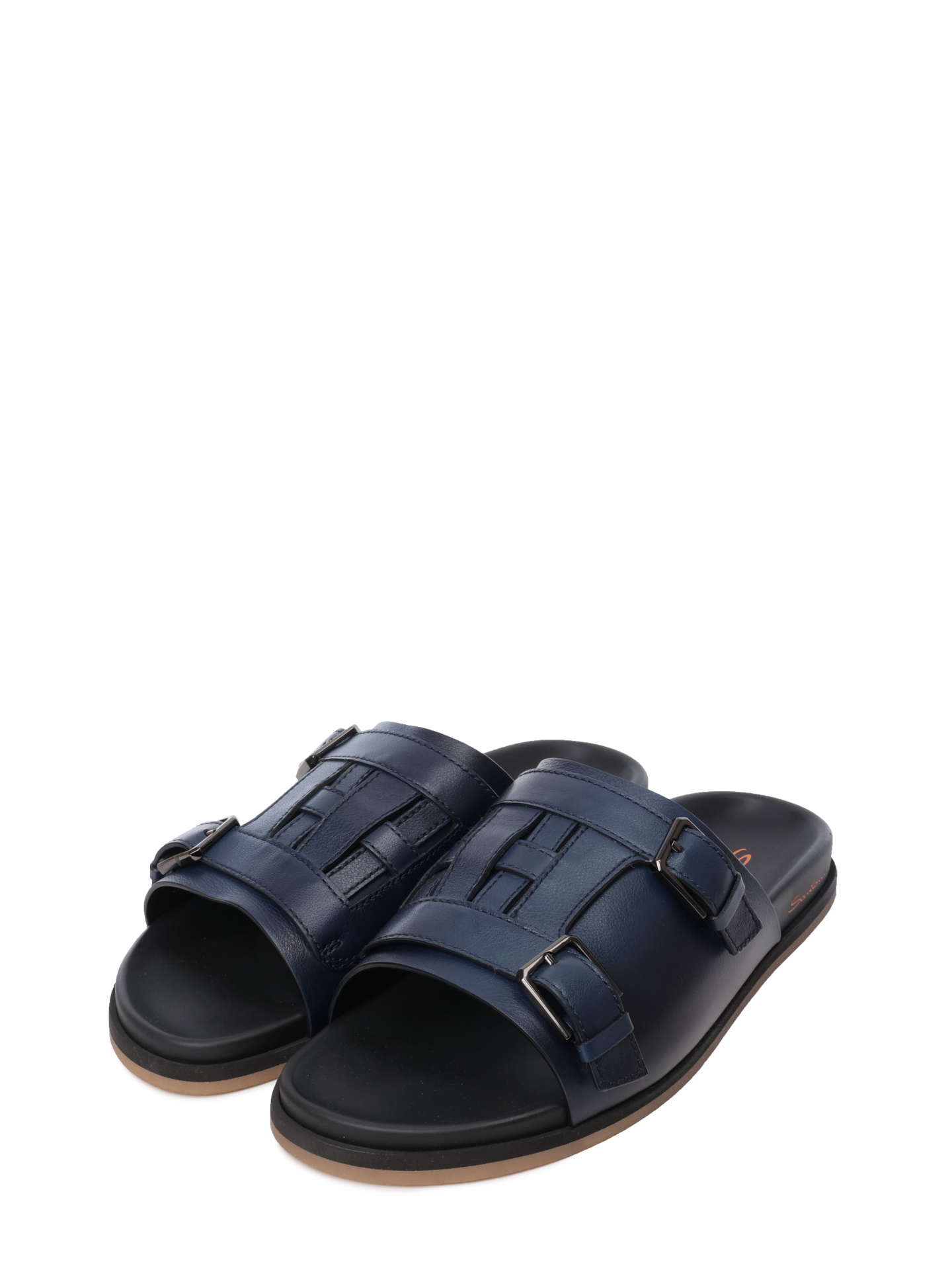 Шлепанцы темно-синие кожаные с ремнями  — купить в интернет-магазине Verdistore