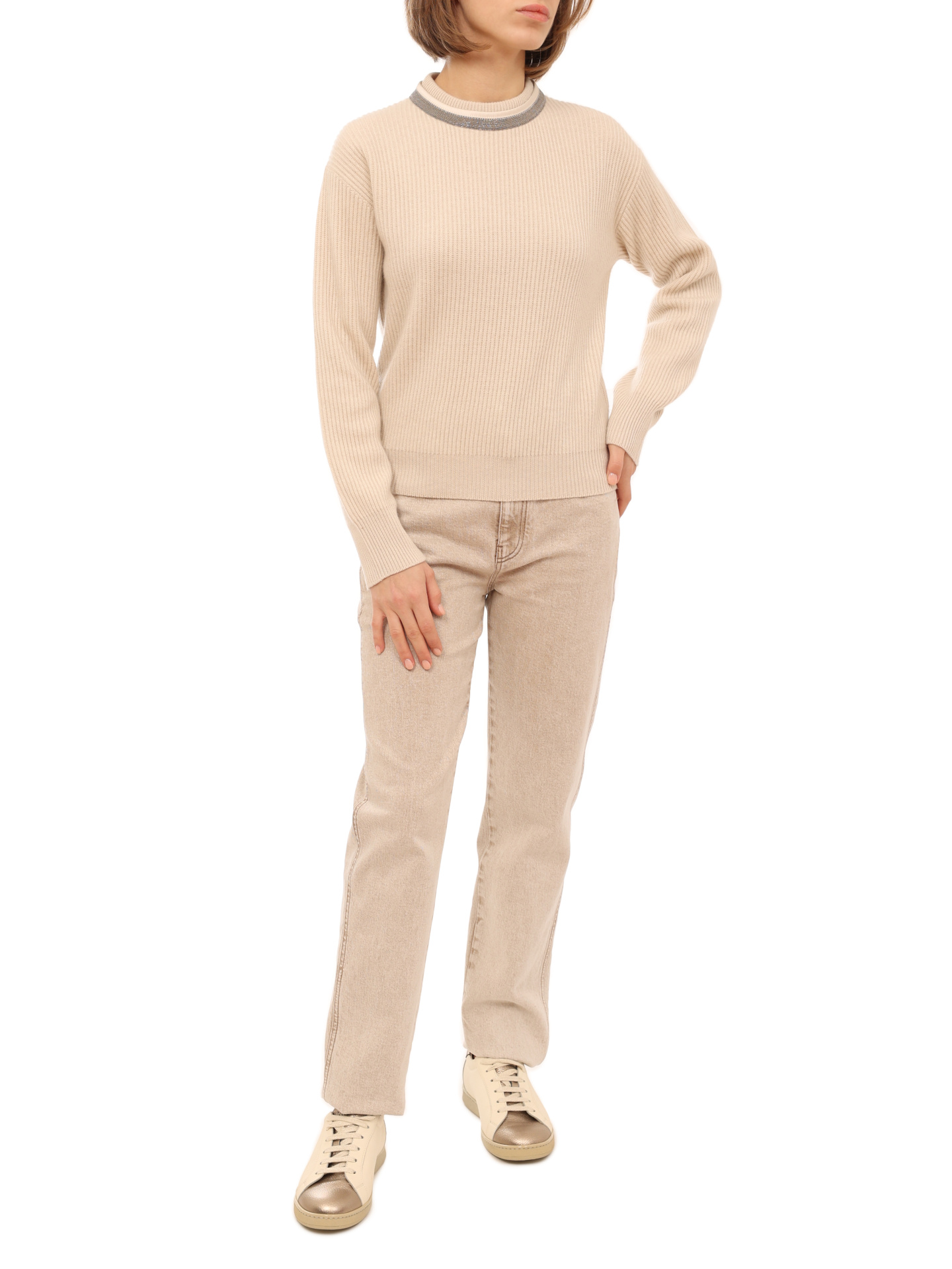 Джемпер Brunello Cucinelli M12712834 C2430 бежевый женский из кашемира — купить в интернет-магазине Verdistore