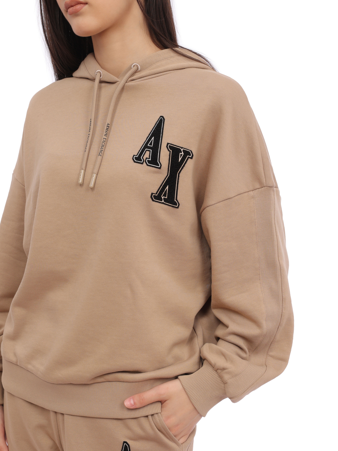 Худи Armani Exchange 6RYM38 YJEBZ 0748 бежевое женское с логотипом — купить в интернет-магазине Verdistore