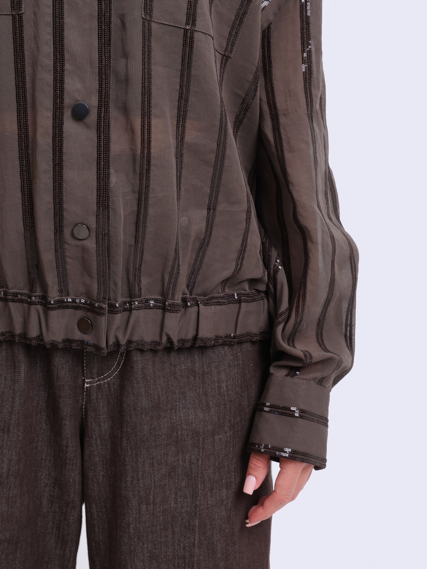 Рубашка Brunello Cucinelli MH911SO306 C8705 хлопковая женская с пайетками — купить в интернет-магазине Verdistore