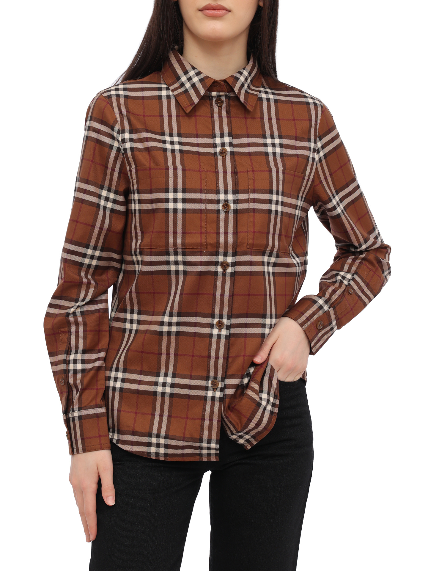 Рубашка Burberry 8063163 A9011 хлопковая женская в клетку — купить в интернет-магазине Verdistore