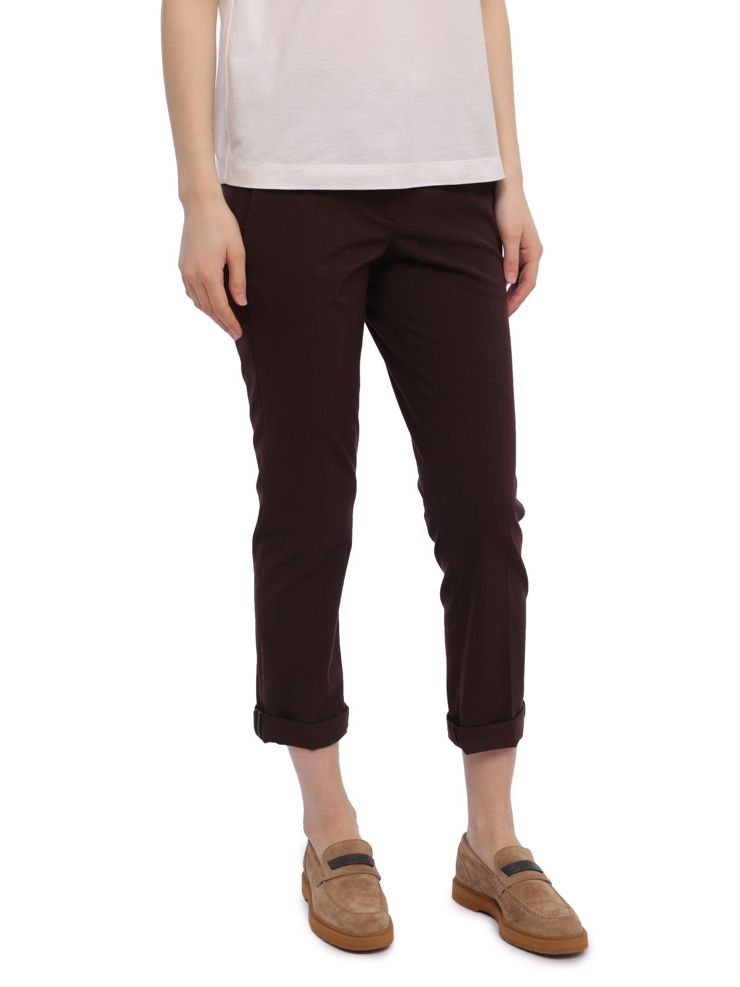 Брюки Brunello Cucinelli MA051P1837 бордовые женские из шерсти — купить в интернет-магазине Verdistore