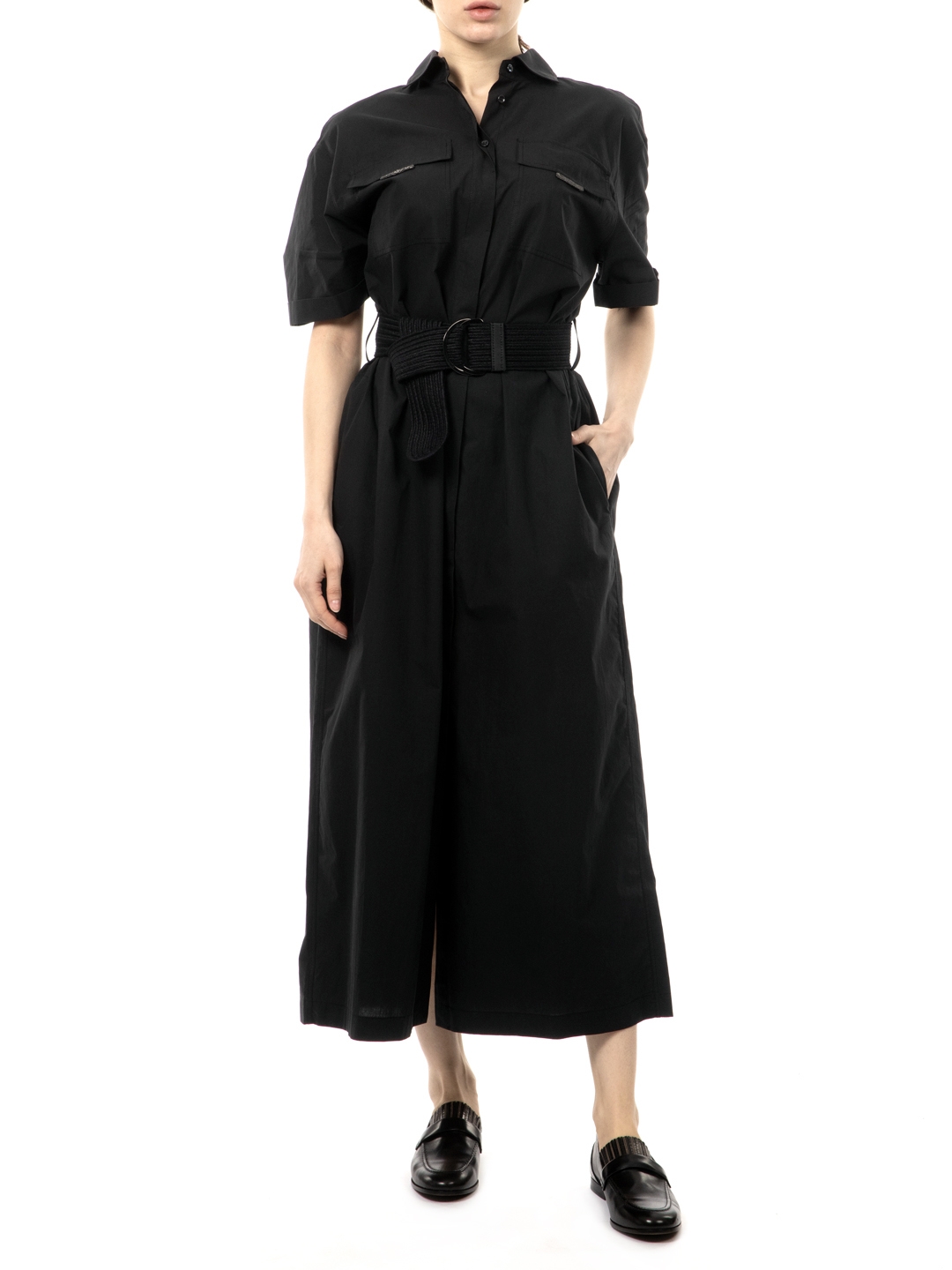Платье Brunello Cucinelli MH127AFM24 C101 черное женское с поясом — купить в интернет-магазине Verdistore