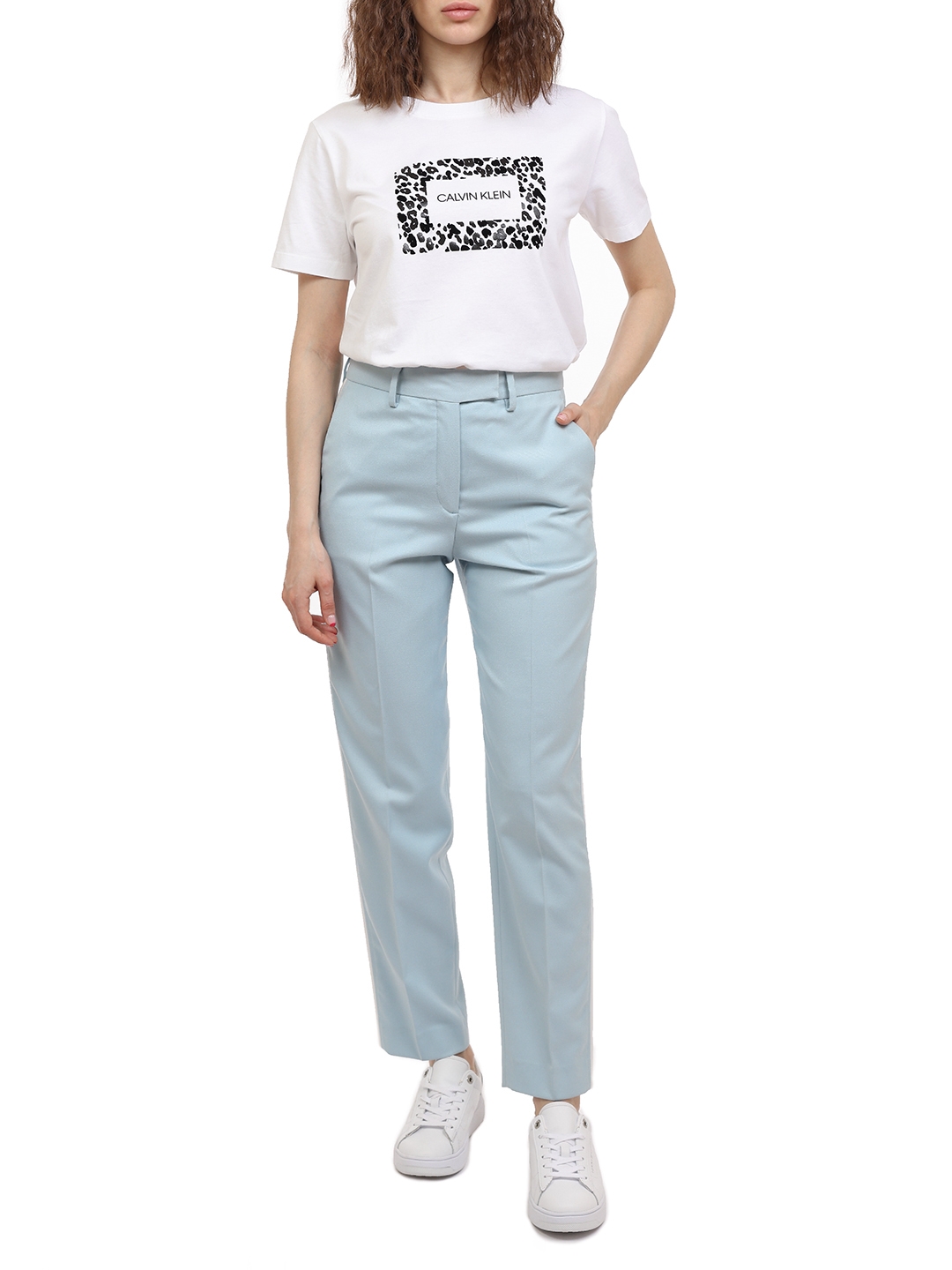 Брюки Calvin Klein K20K200583 голубые женские с лампасами — купить в интернет-магазине Verdistore
