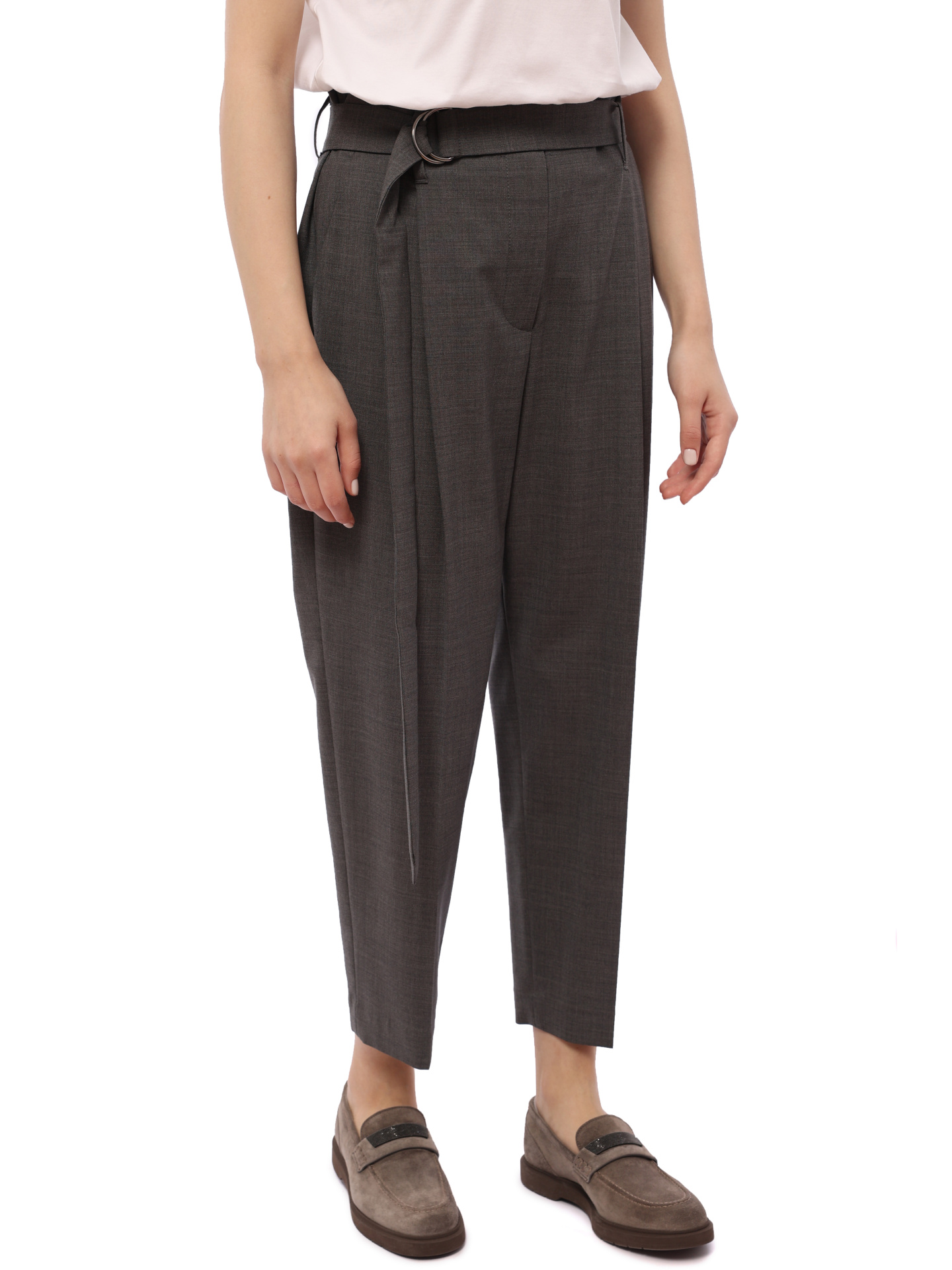 Брюки Brunello Cucinelli M0W07P6233 серые женские из шерсти — купить в интернет-магазине Verdistore