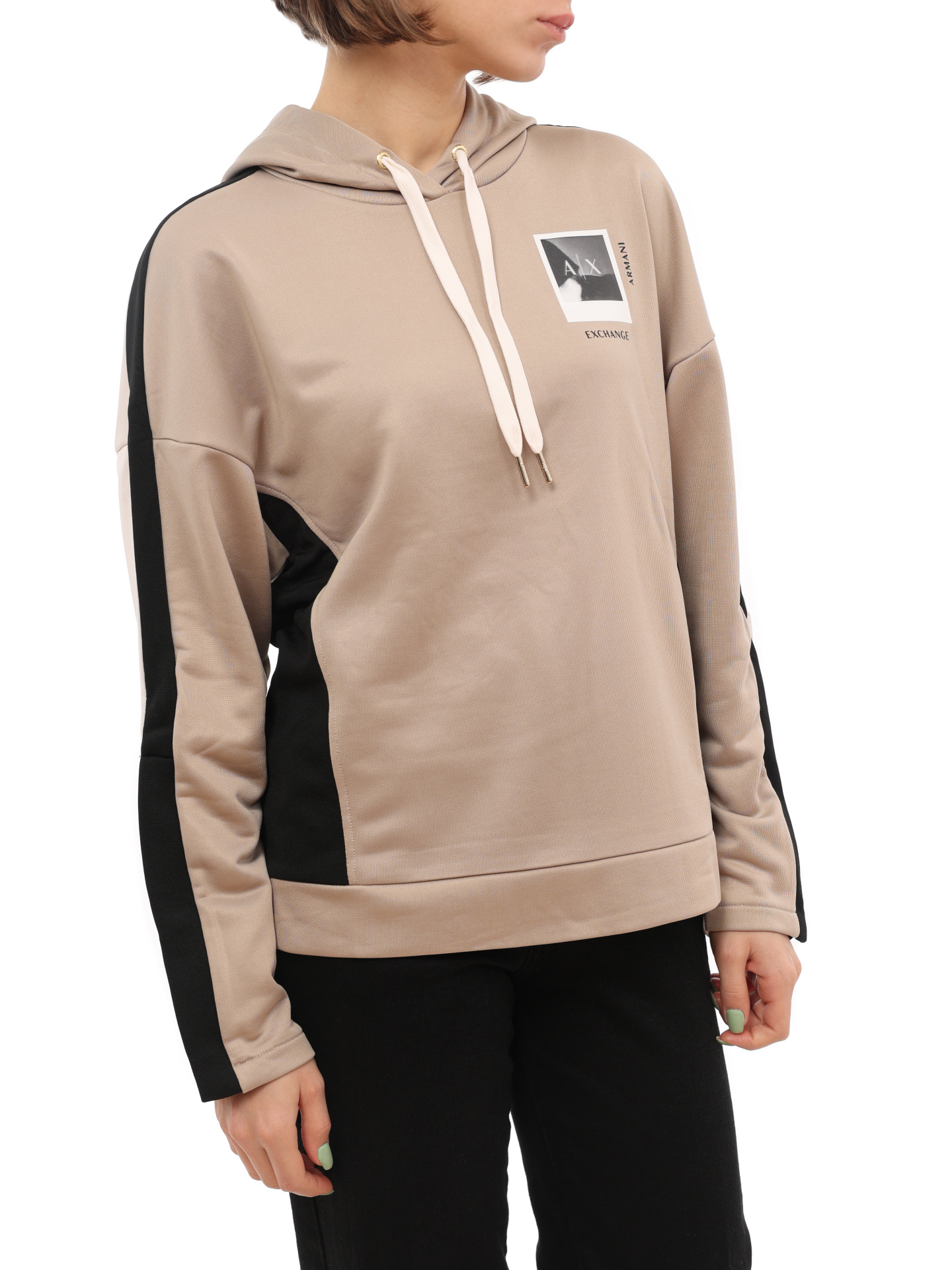 Худи Armani Exchange 6LYM24 YJ5WZ 91AC бежевое женское с контрастными вставками — купить в интернет-магазине Verdistore