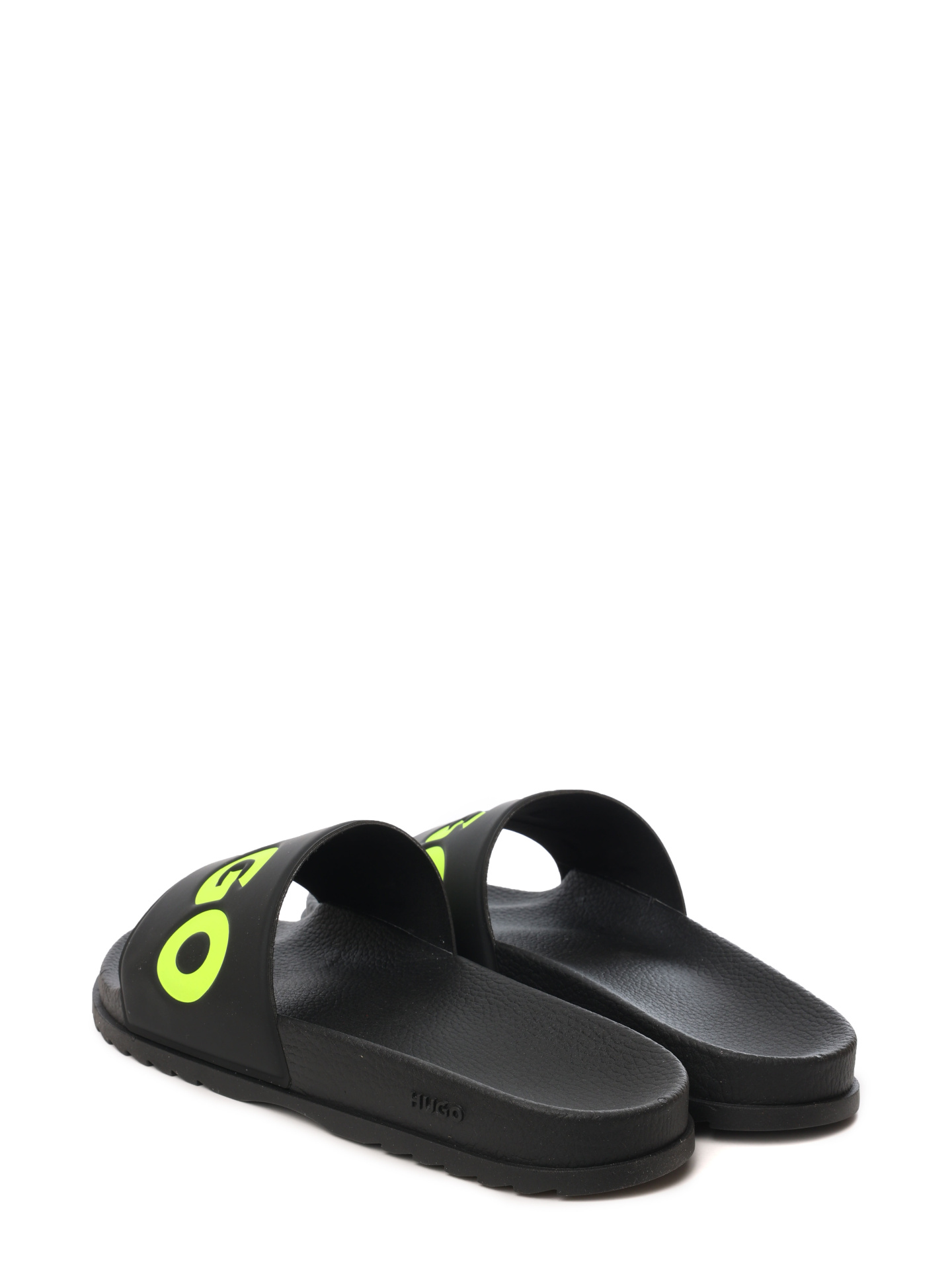 Шлепанцы черные с кислотно-зеленым логотипом на союзке — купить в интернет-магазине Verdistore