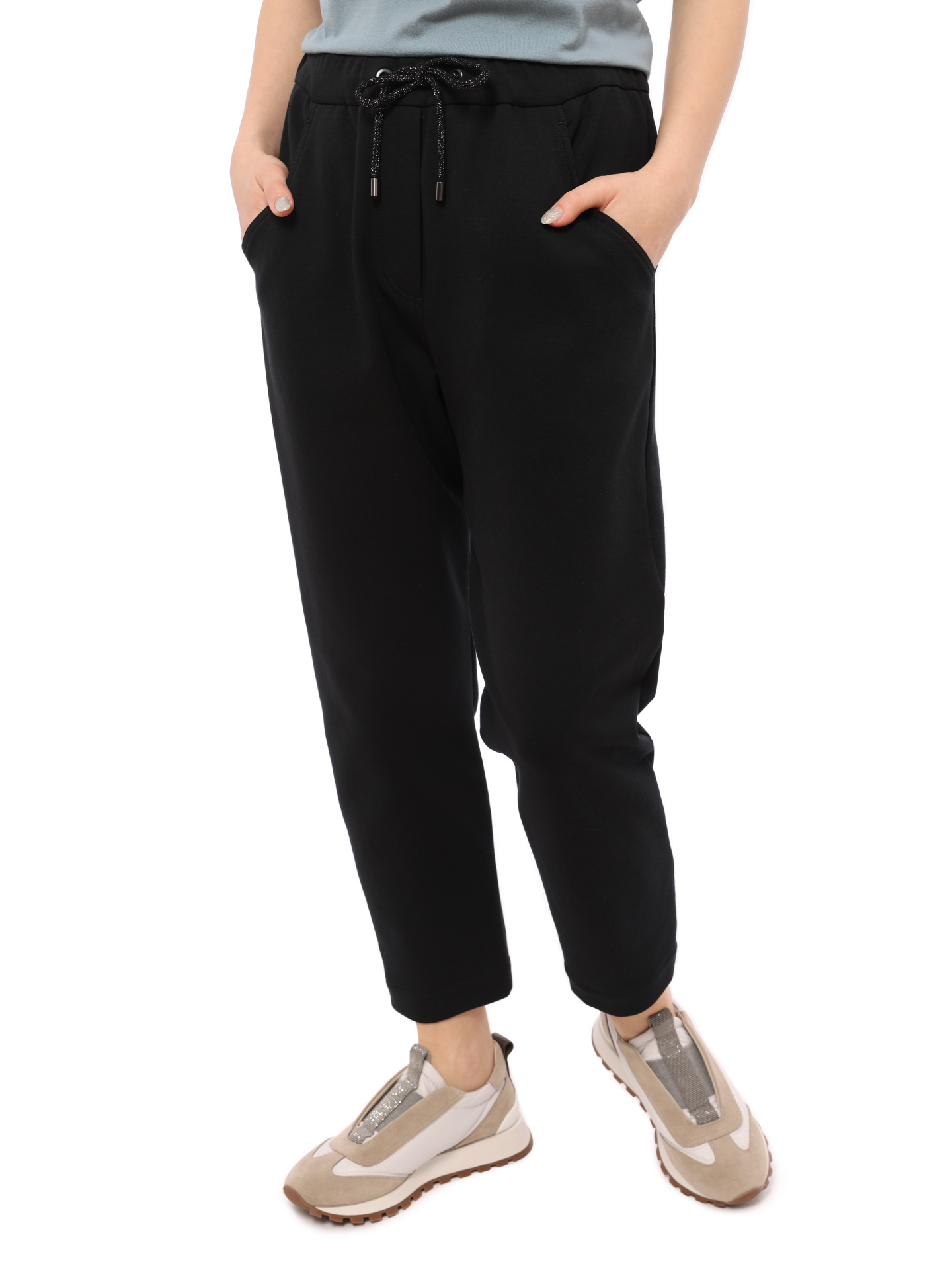 Брюки Brunello Cucinelli XMF529P6367 черные женские из хлопка — купить в интернет-магазине Verdistore