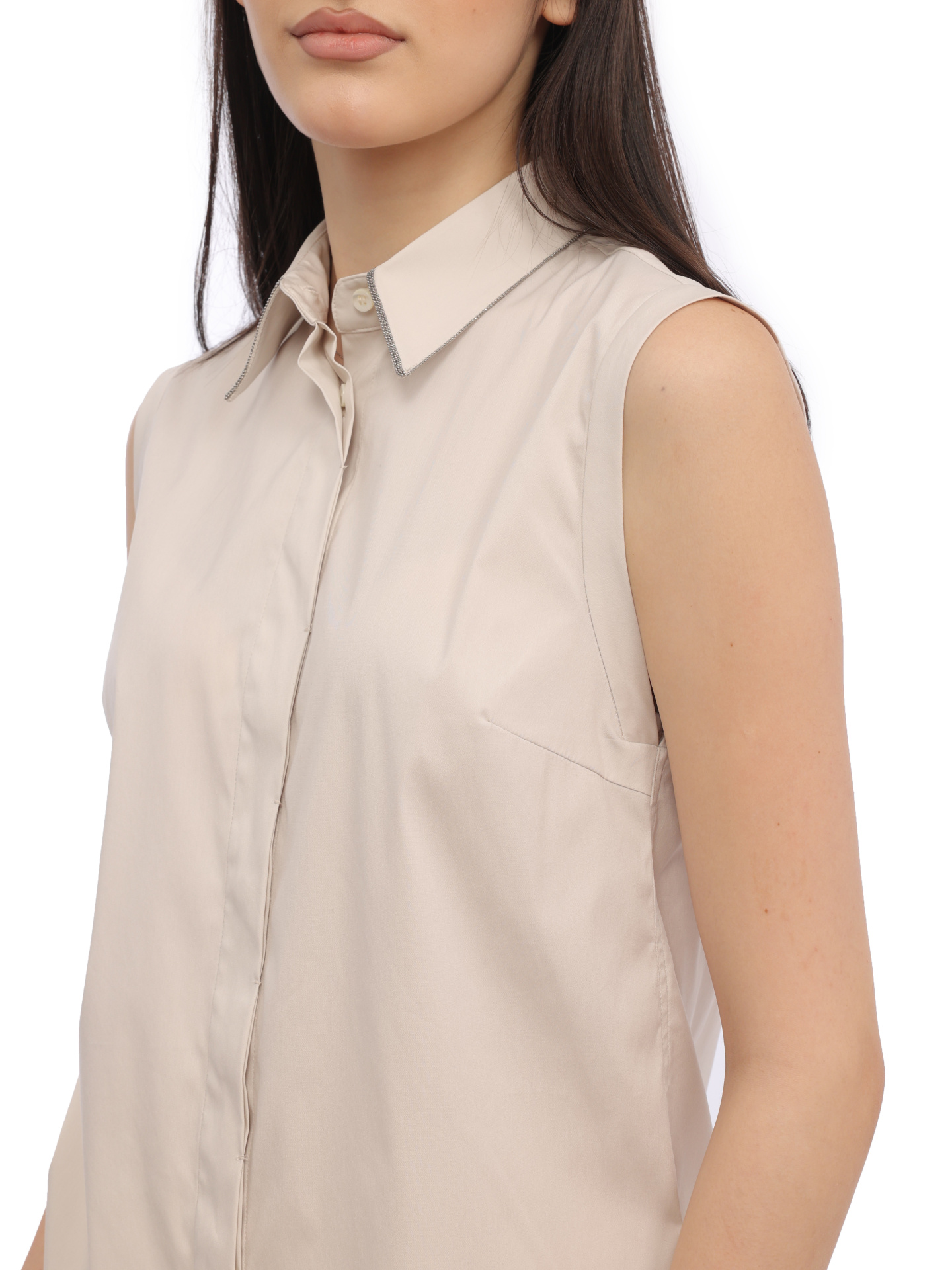 Рубашка Brunello Cucinelli M0091MA616 C9443 бежевая женская из хлопка — купить в интернет-магазине Verdistore