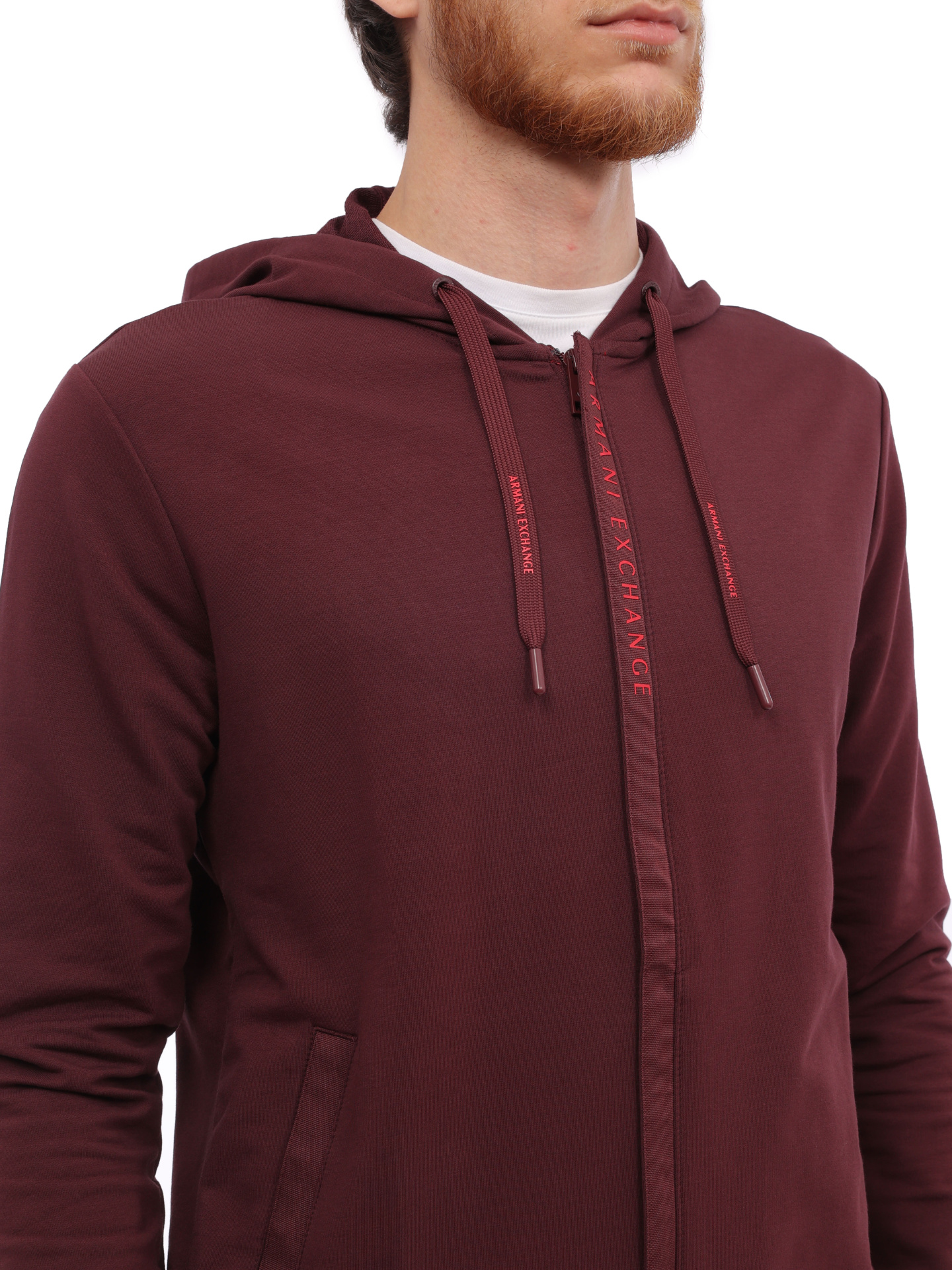 Мастерка Armani Exchange 8NZM82 ZJH3Z 14AU бордовая мужская с контрастной полосой — купить в интернет-магазине Verdistore