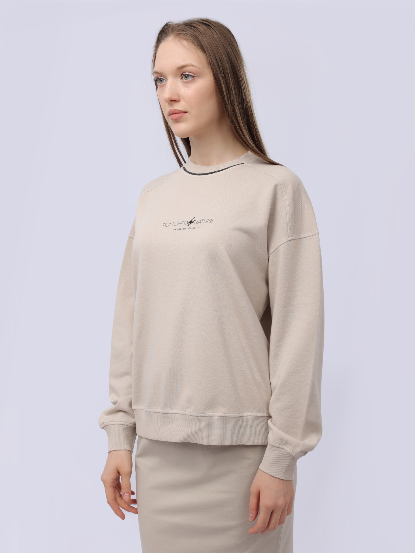 Свитшот Brunello Cucinelli MD869B1386 C9000 бежевый женский из хлопка — купить в интернет-магазине Verdistore