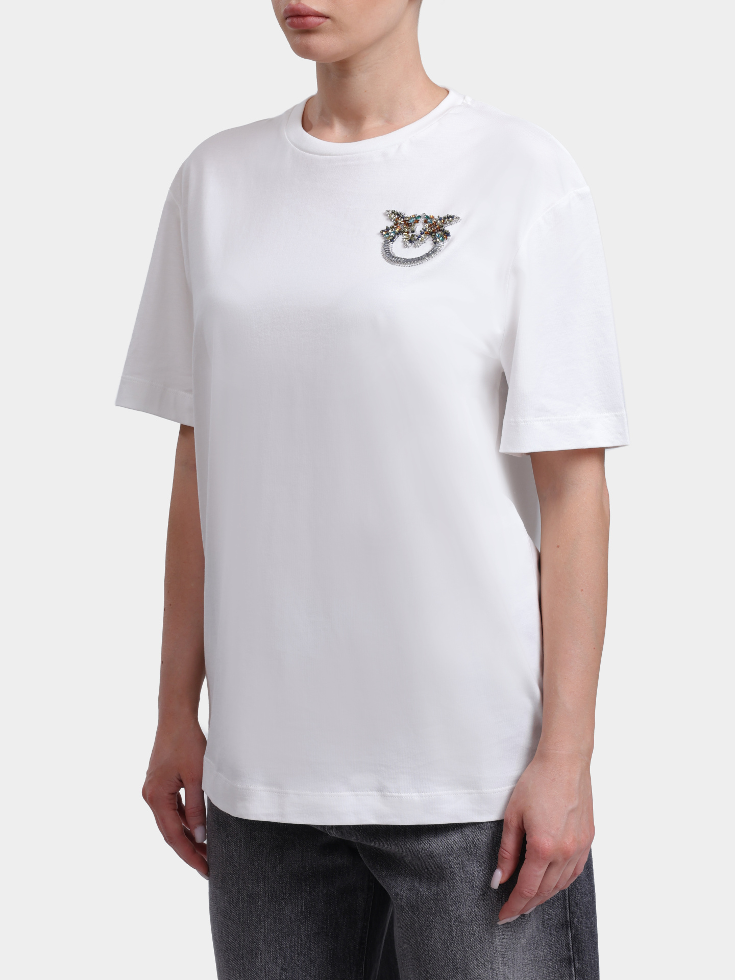 Футболка Pinko 105526 A33F Z05 белая женская с декором Love Birds — купить в интернет-магазине Verdistore
