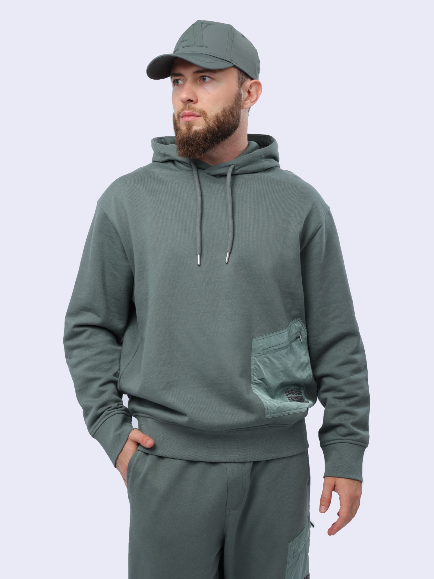 Худи Armani Exchange 3DZMLL ZJ4XZ 1888 серое мужское с накладным карманом — купить в интернет-магазине Verdistore