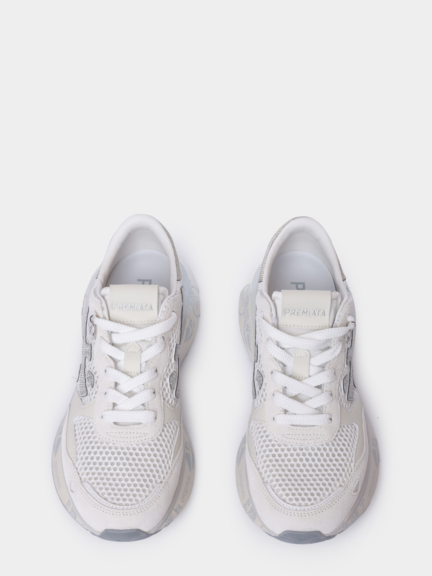Кроссовки Premiata Sport LAURYN VAR 8186 белые женские комбинированные с логотипом из страз — купить в интернет-магазине Verdistore