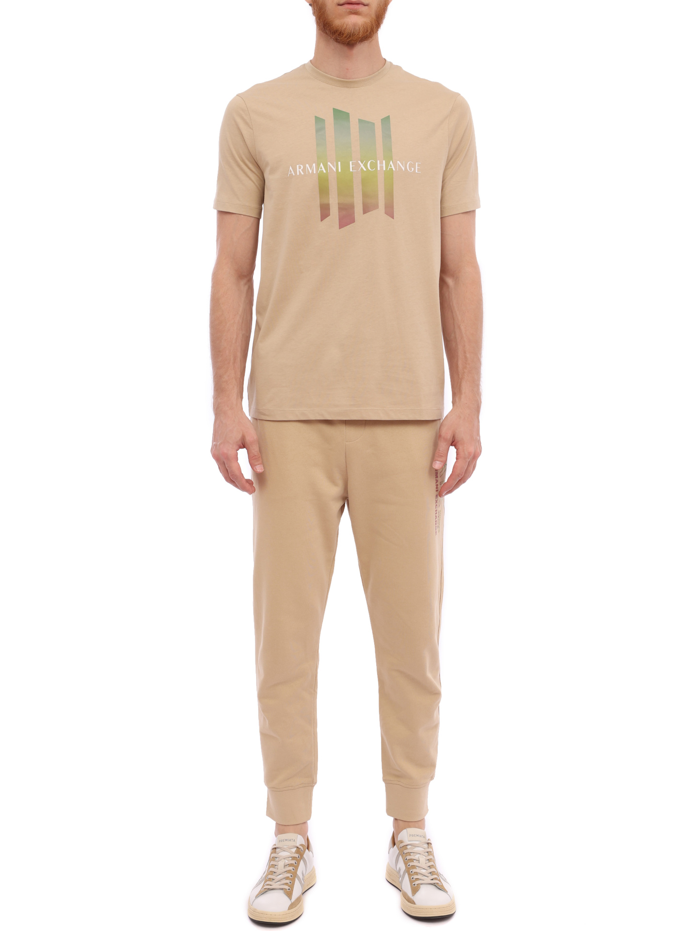 Брюки спортивные Armani Exchange 3RZPJA ZJ7KZ 1785 бежевые мужские из хлопка — купить в интернет-магазине Verdistore