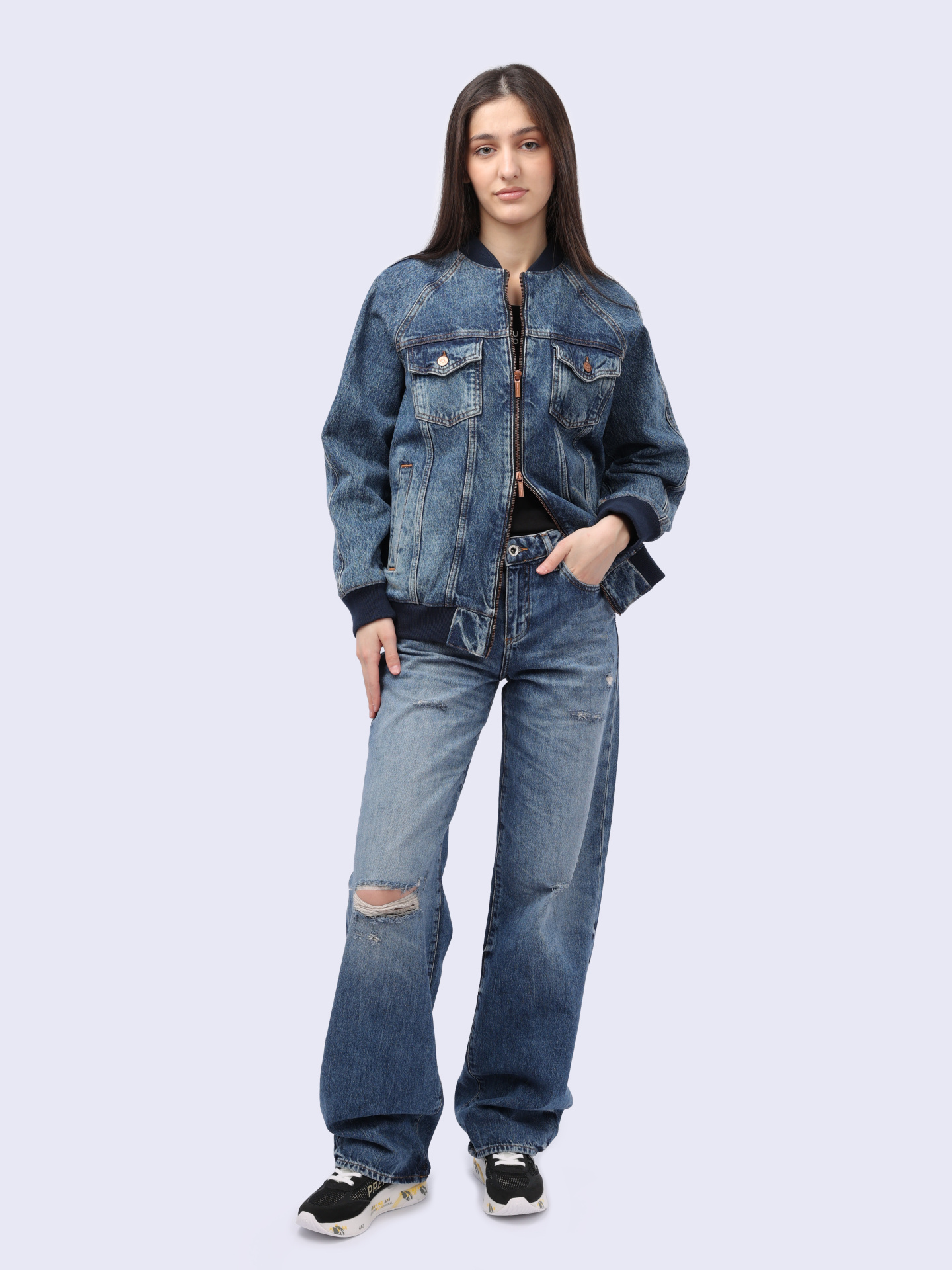 Бомбер Armani Exchange 3DYB63 Y16EZ 1500 женский из денима — купить в интернет-магазине Verdistore