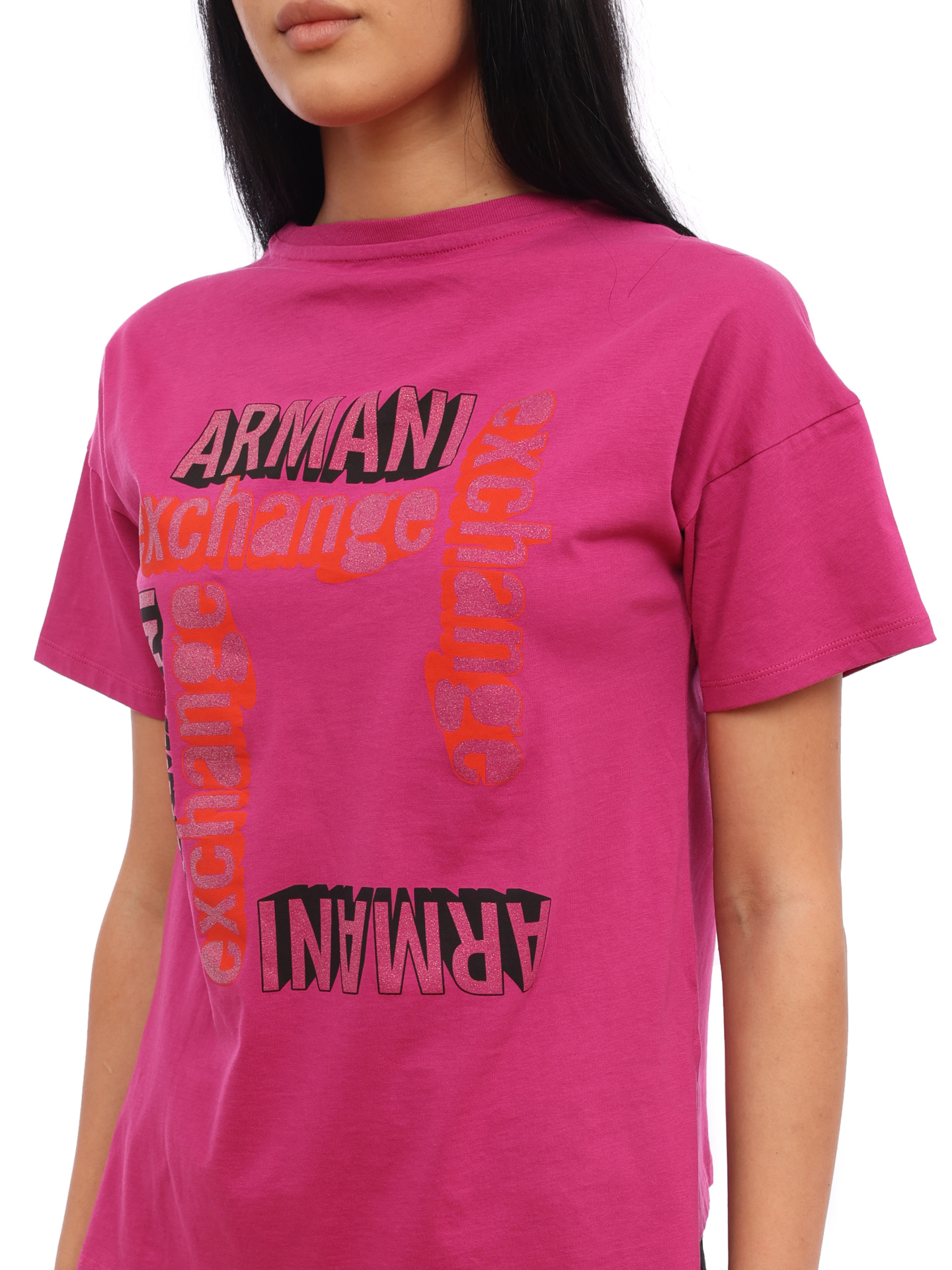Футболка Armani Exchange 3HYTCB YJX5Z 1474 фуксия женская с логотипом — купить в интернет-магазине Verdistore